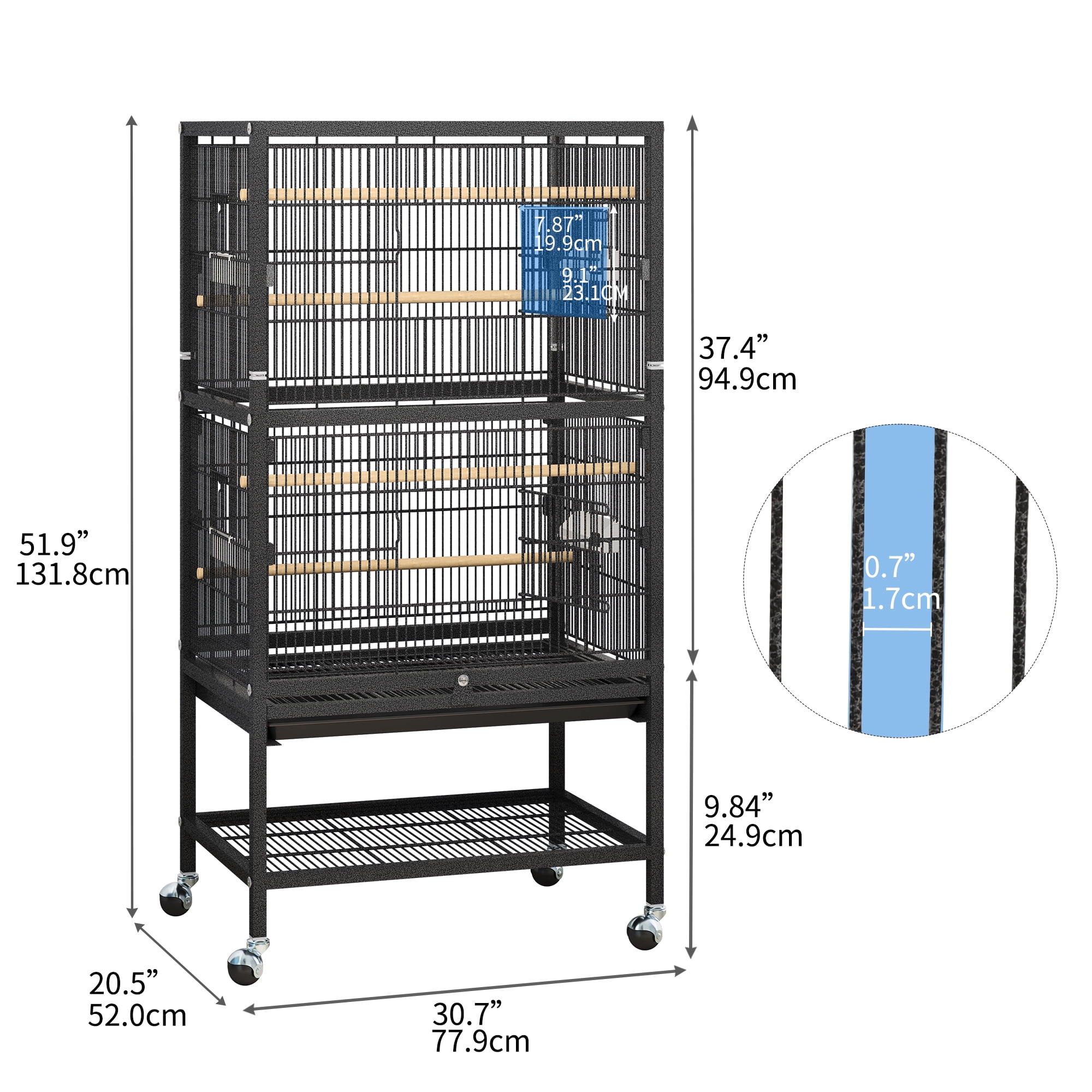 Dextrus 52" Metal Bird Cage with Rolling Stand and Castor Wheels, Large Bird Cages for Parakeets, Parrots, Cockatiels, Pigeons with 2 Free Bird Coverss - Image 3