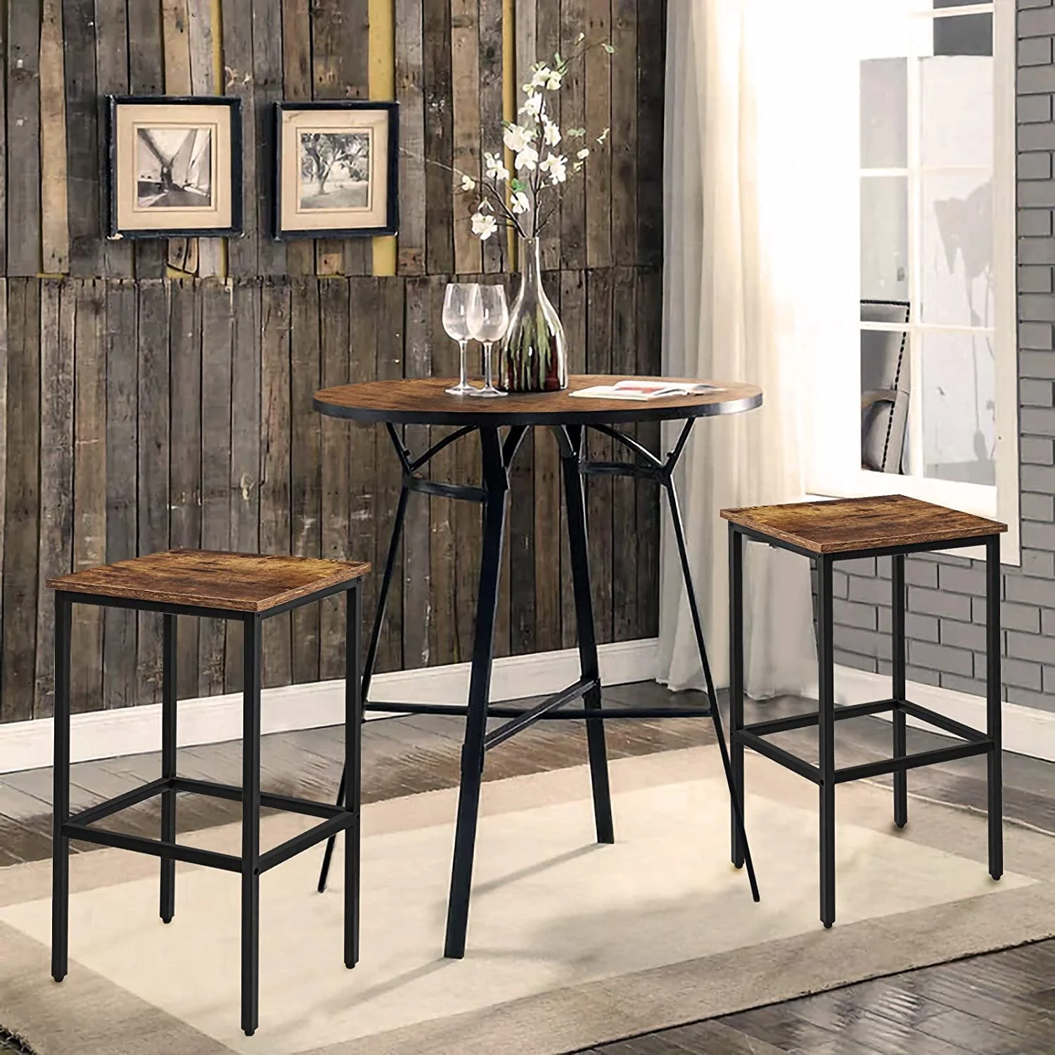Bar Stools Set of 2 Counter Height Bar Stools 25.6 inch Backless Wood Counter Stool No Back Bar Stool Chairs Barstools for Kitchen, Brown Finish Metal Frame - Image 4
