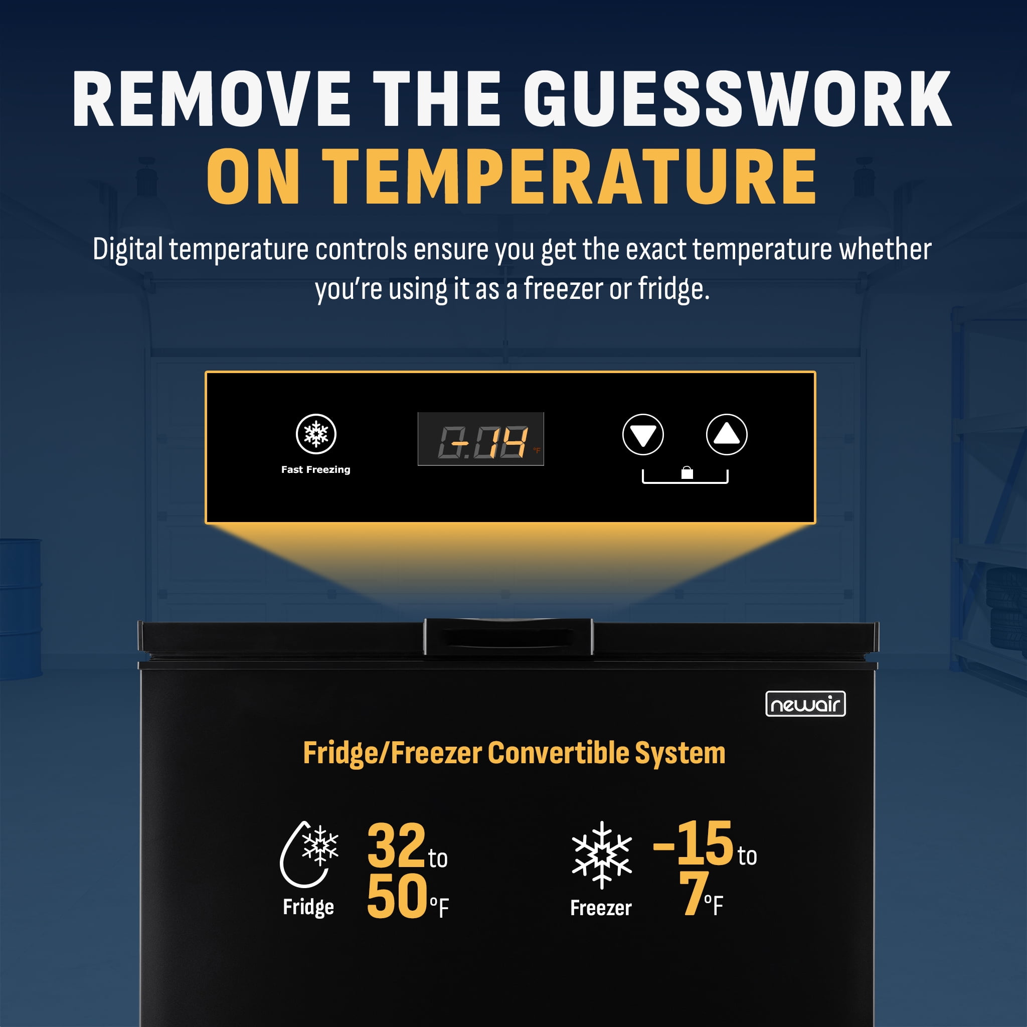 Newair 6.7 Cu. Ft. Compact Chest Freezer in Black, Temperature Control, Fast Freeze Mode, Door Alarm, Wire Basket, Self-Diagnose Program, and LED Lighting - Image 11