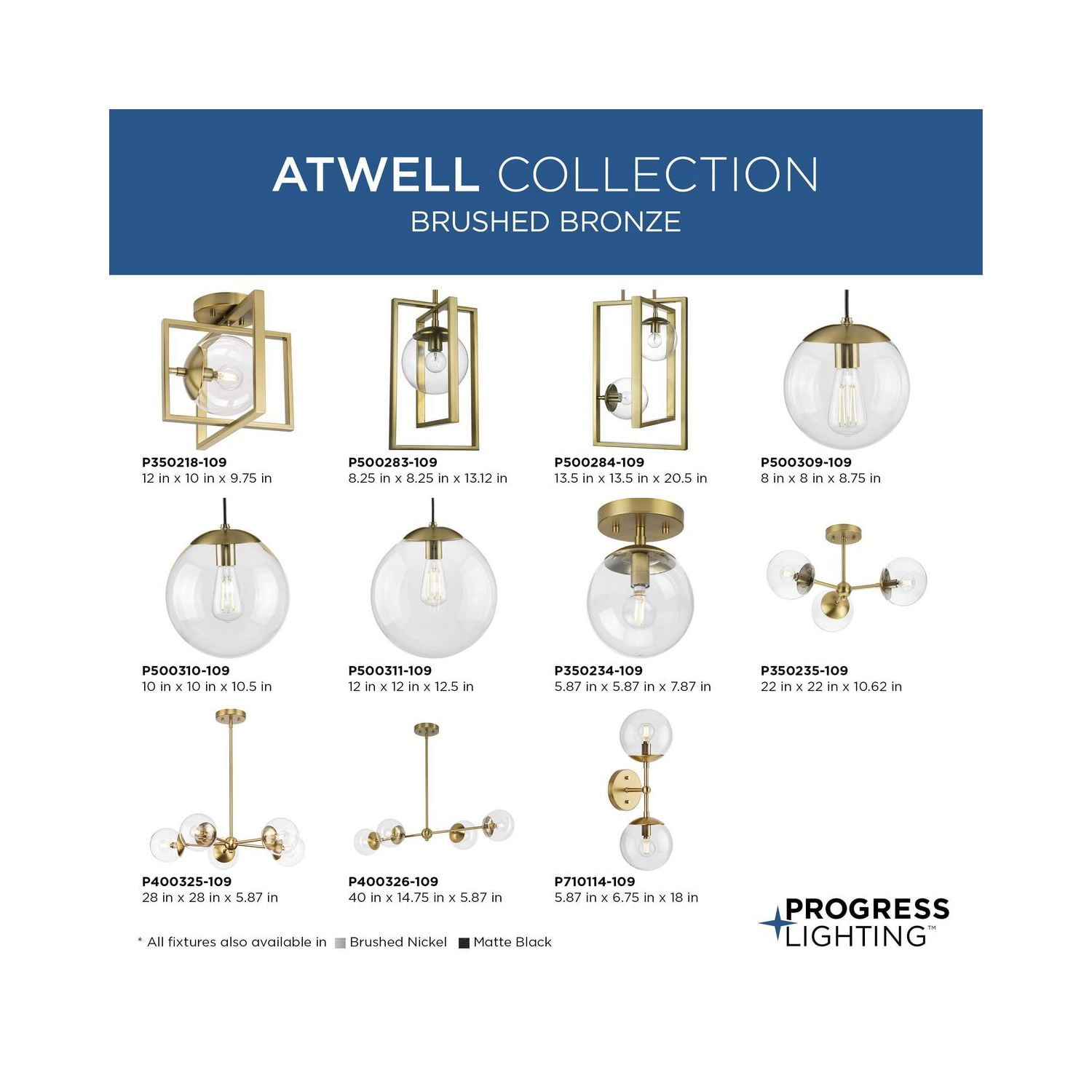 Atwell Collection One-Light Brushed Bronze Mid-Century Modern Semi-Flush Mount - Image 4