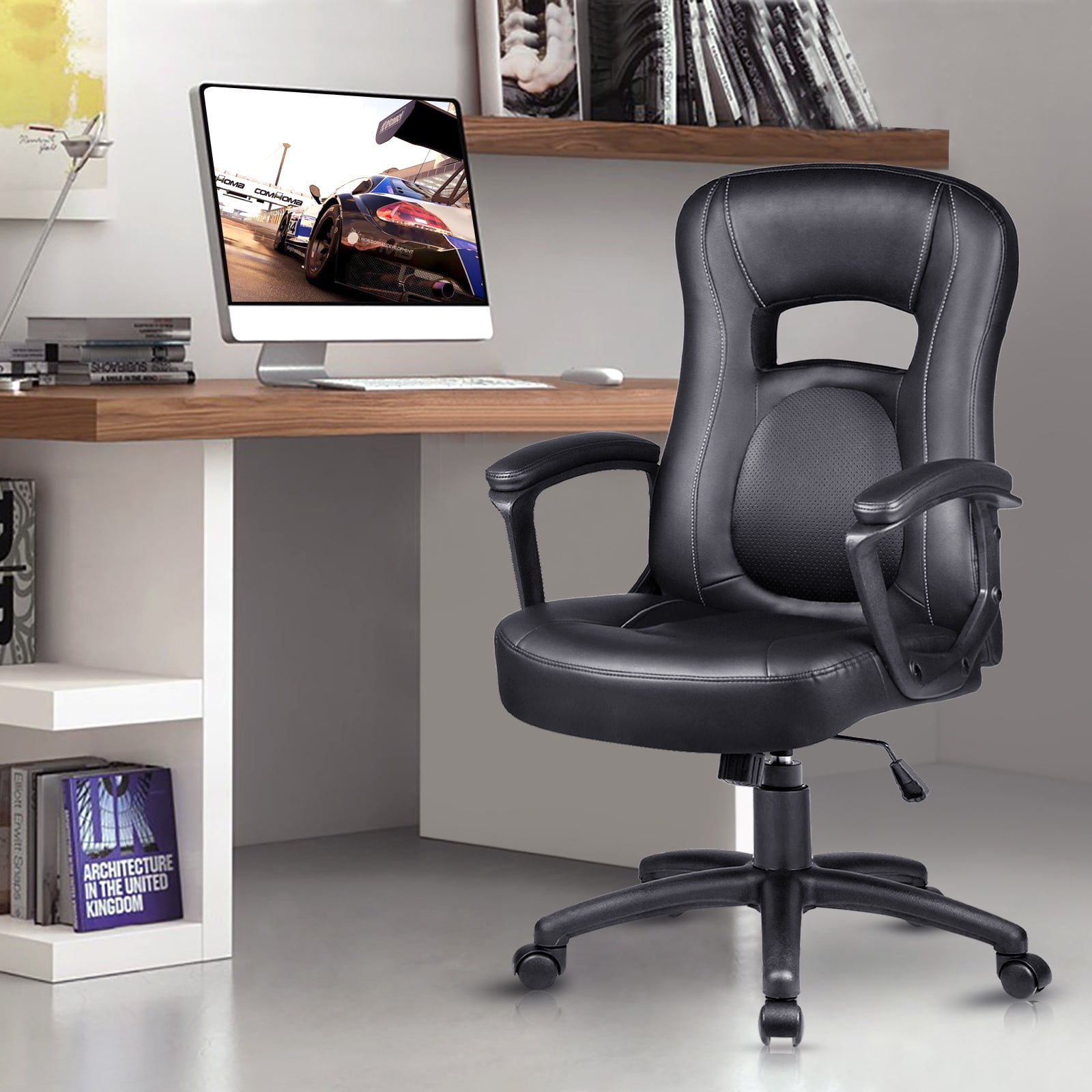 Comhoma Mid Back Ergonomic Faux Leather Executive Office Chair, Black - Image 7