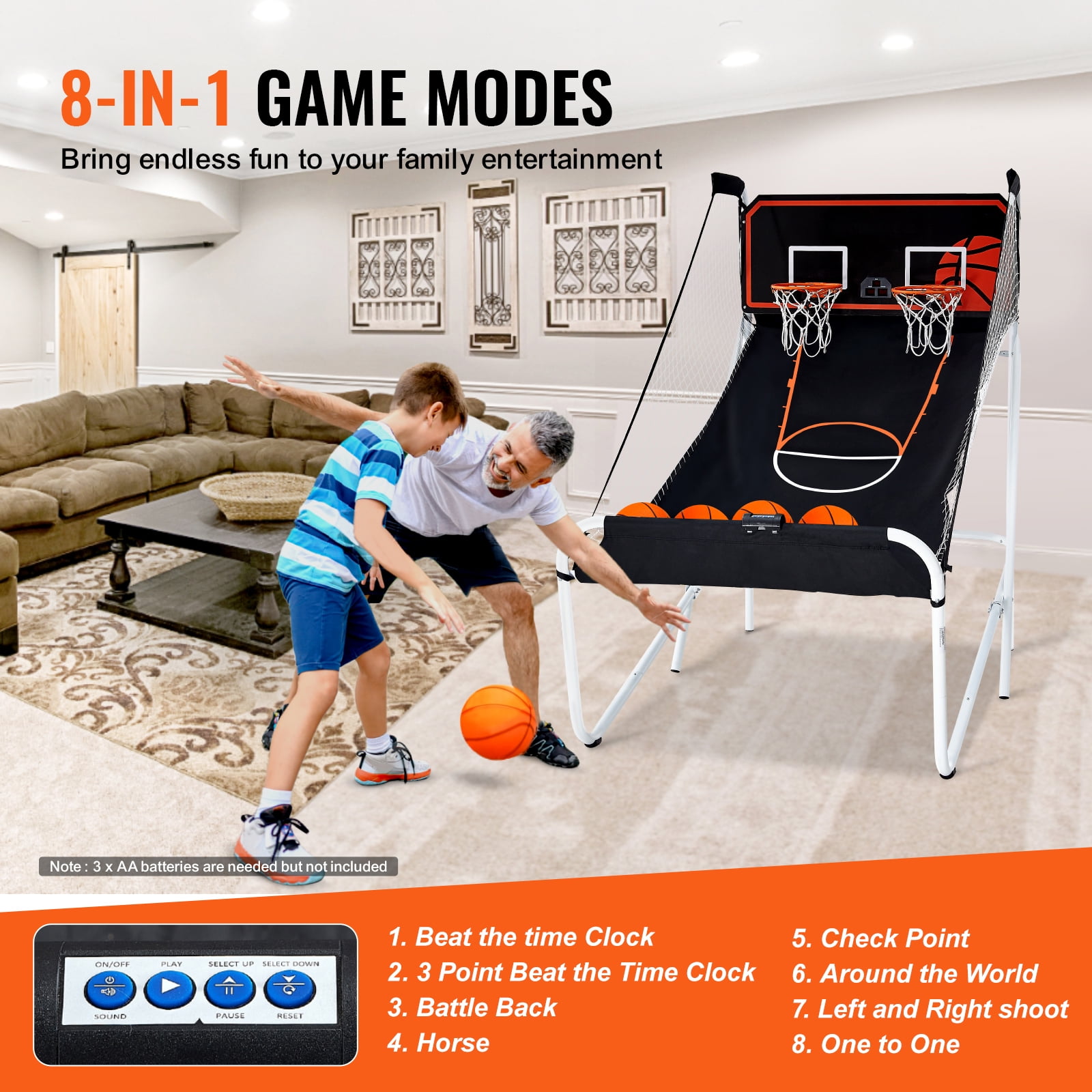 KFFKFF Foldable Basketball Arcade Game, 8-in-1 Dual LED Electronic Shot 2 Players 5 Balls Indoor Arcade Basketball Game Great gift for Kids Adults - Image 2