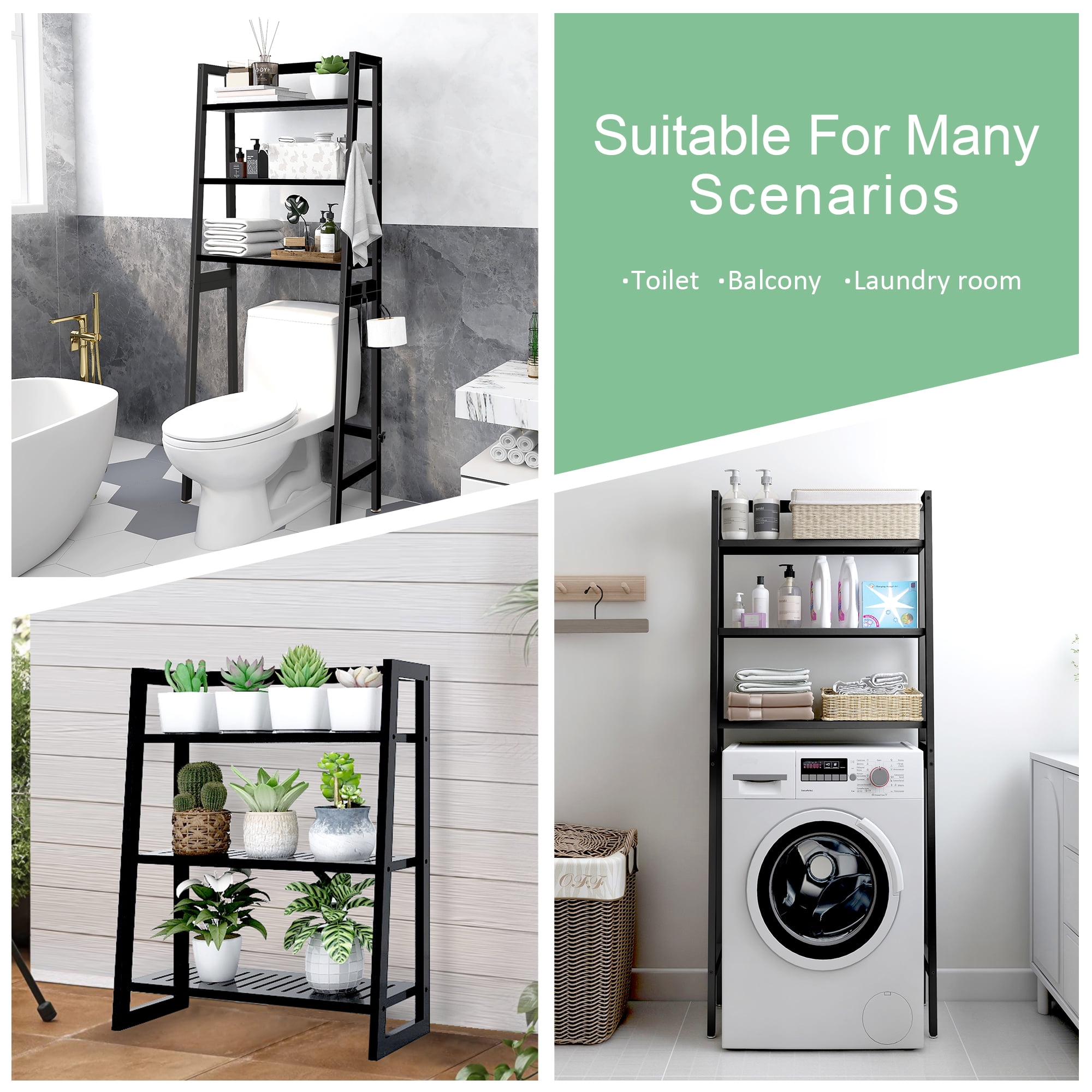 mallboo 3-Tier Over-The-Toilet Storage Rack, Black - Image 2