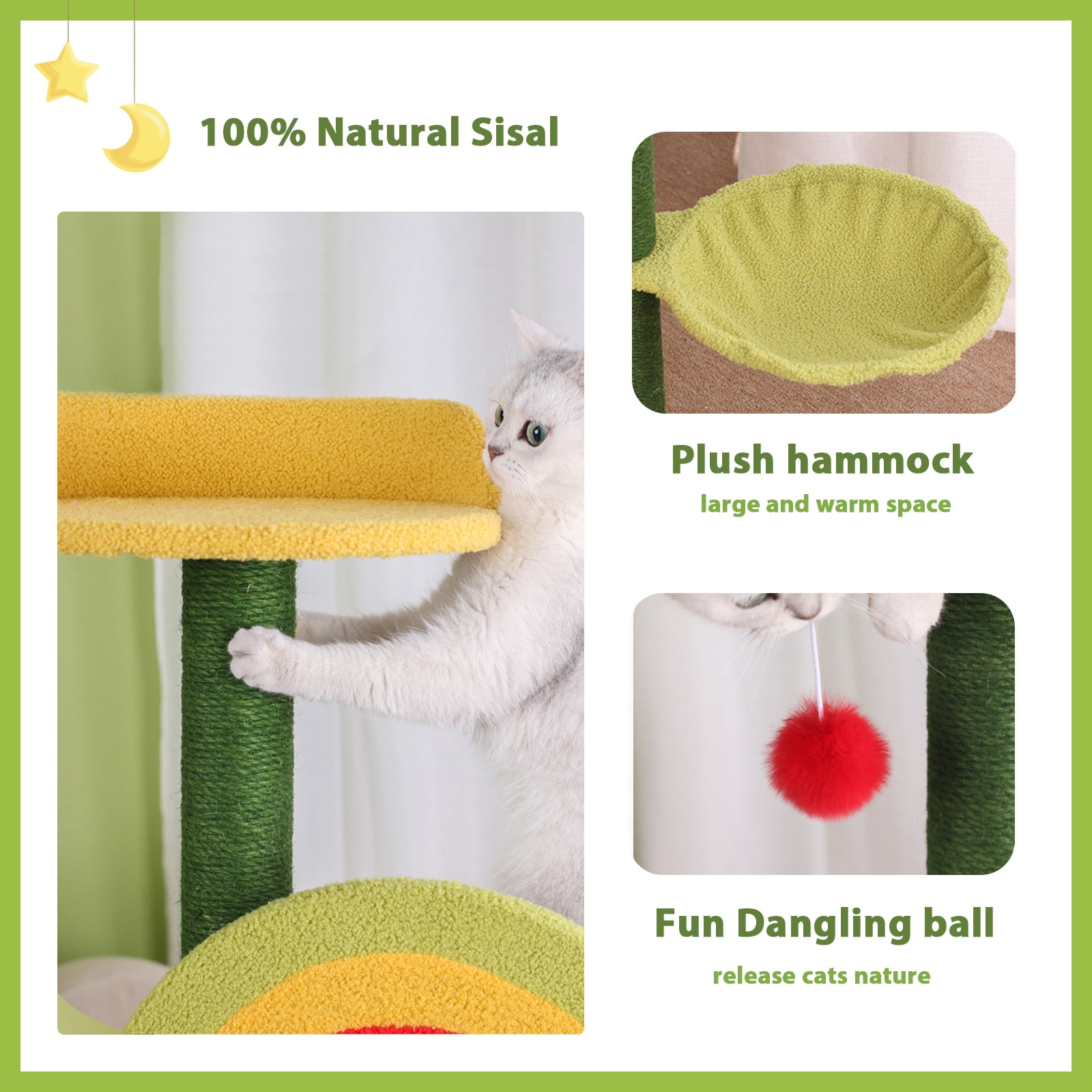 LitaiL 47"H Cat Tree with Scratching Posts, Rainbow Cat Tower with Double Cat Condos and Hanging Balls, Cat Furniture for Indoor Kittens - Image 3