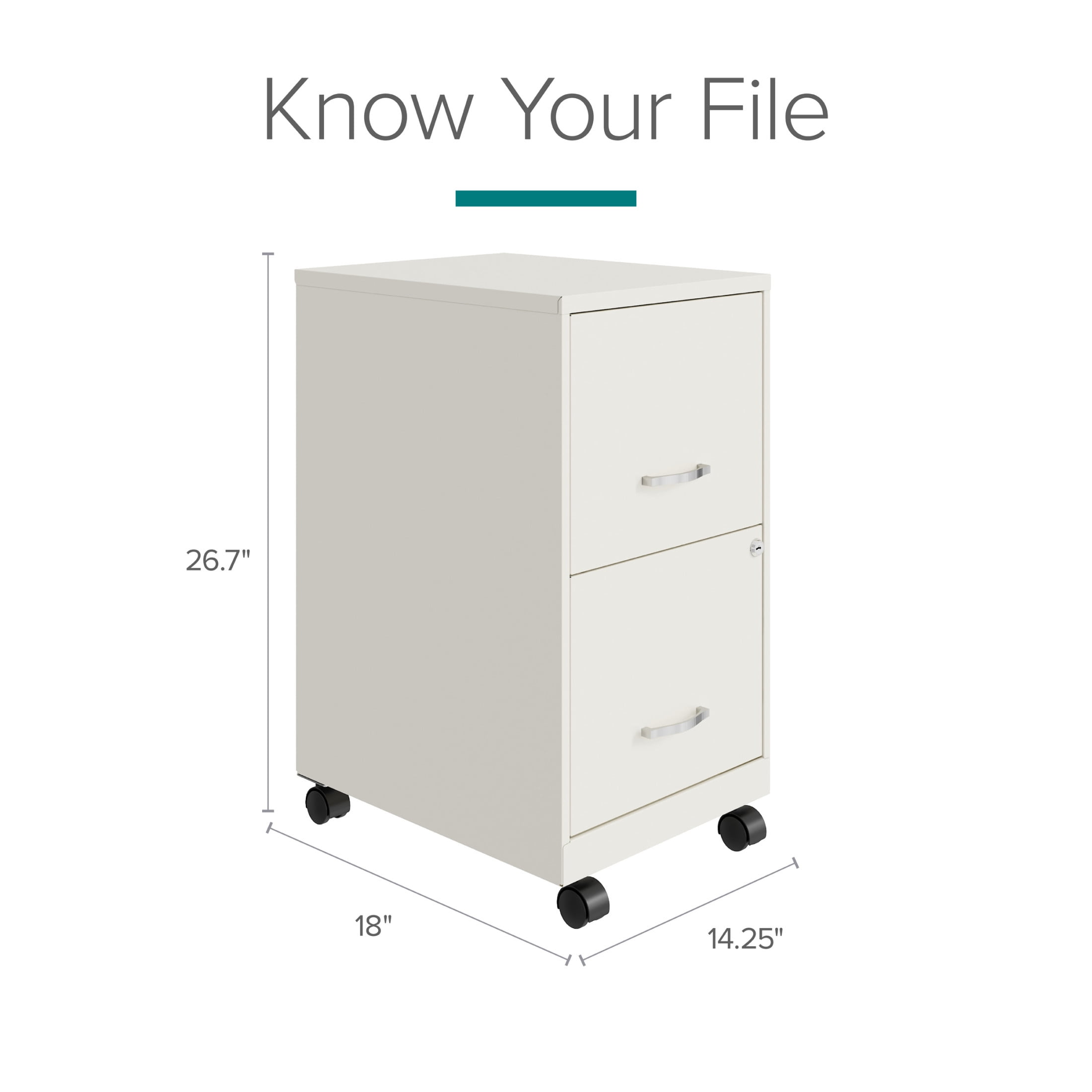 Space Solutions 18" Deep 2 Drawer Mobile Letter Width Vertical File Cabinet, White - Image 3