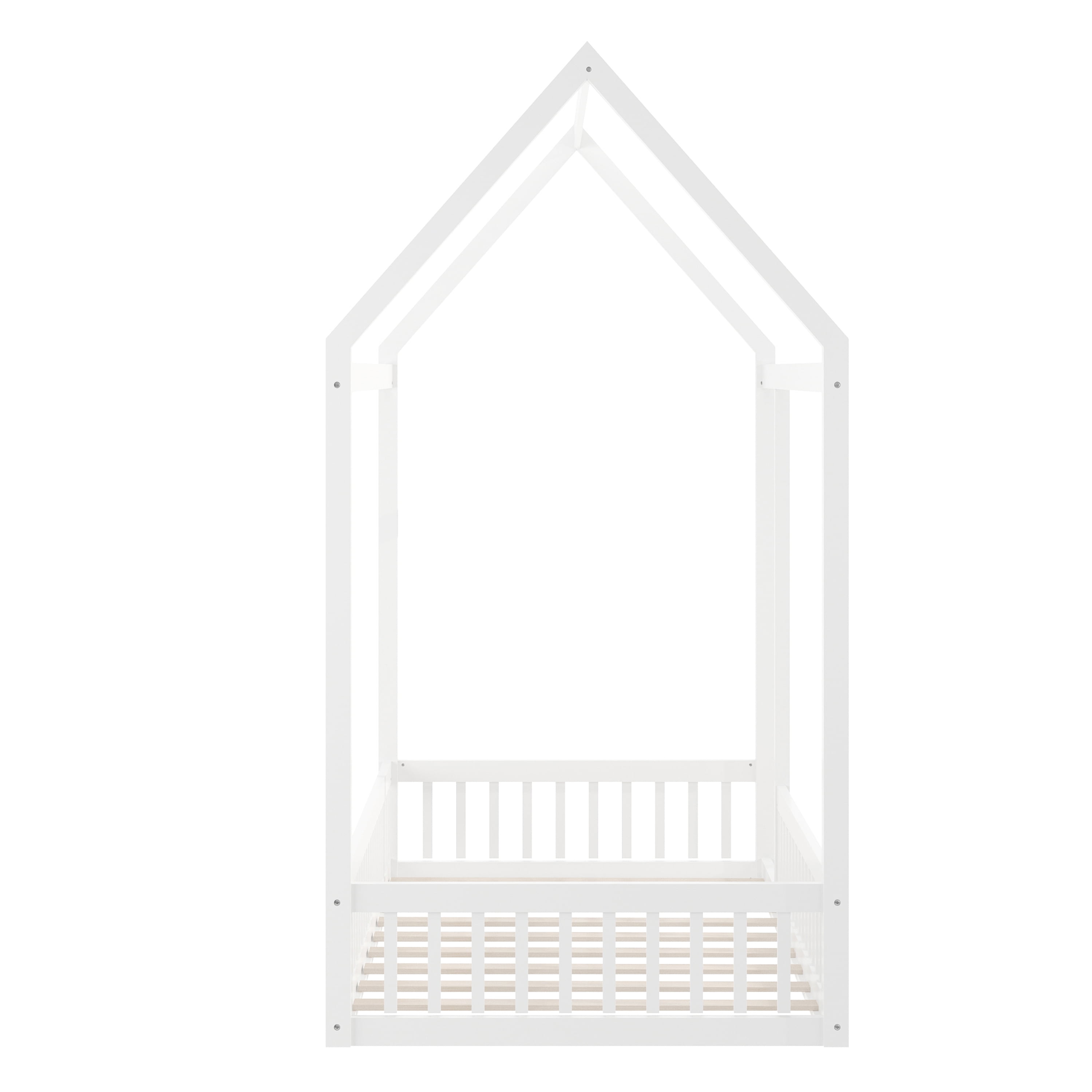 Buzz & Bloom Kids Twin-Size House Shaped Bed with Triangular Top, White - Image 4