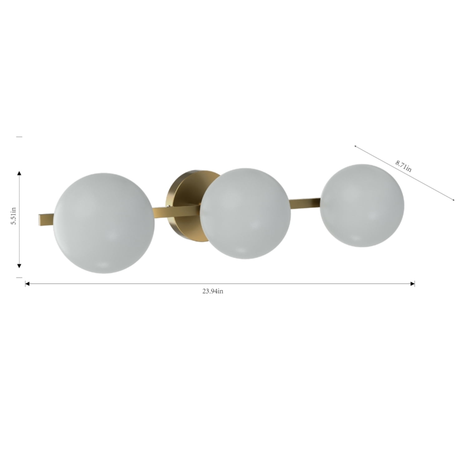Better Homes & Gardens Modern Vanity Light, Brass Finish, Frosted Glass Shades, T6 LED Bulbs - Image 2
