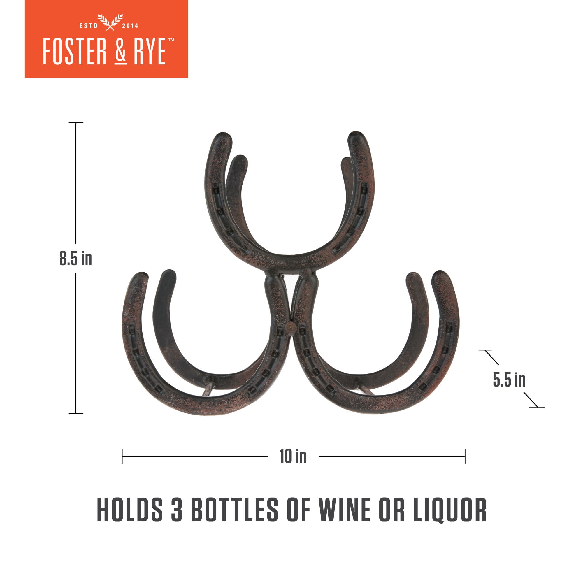 Foster & Rye Horseshoe 3 Bottle Countertop Wine Rack, Wine Bottle Holder - Image 5