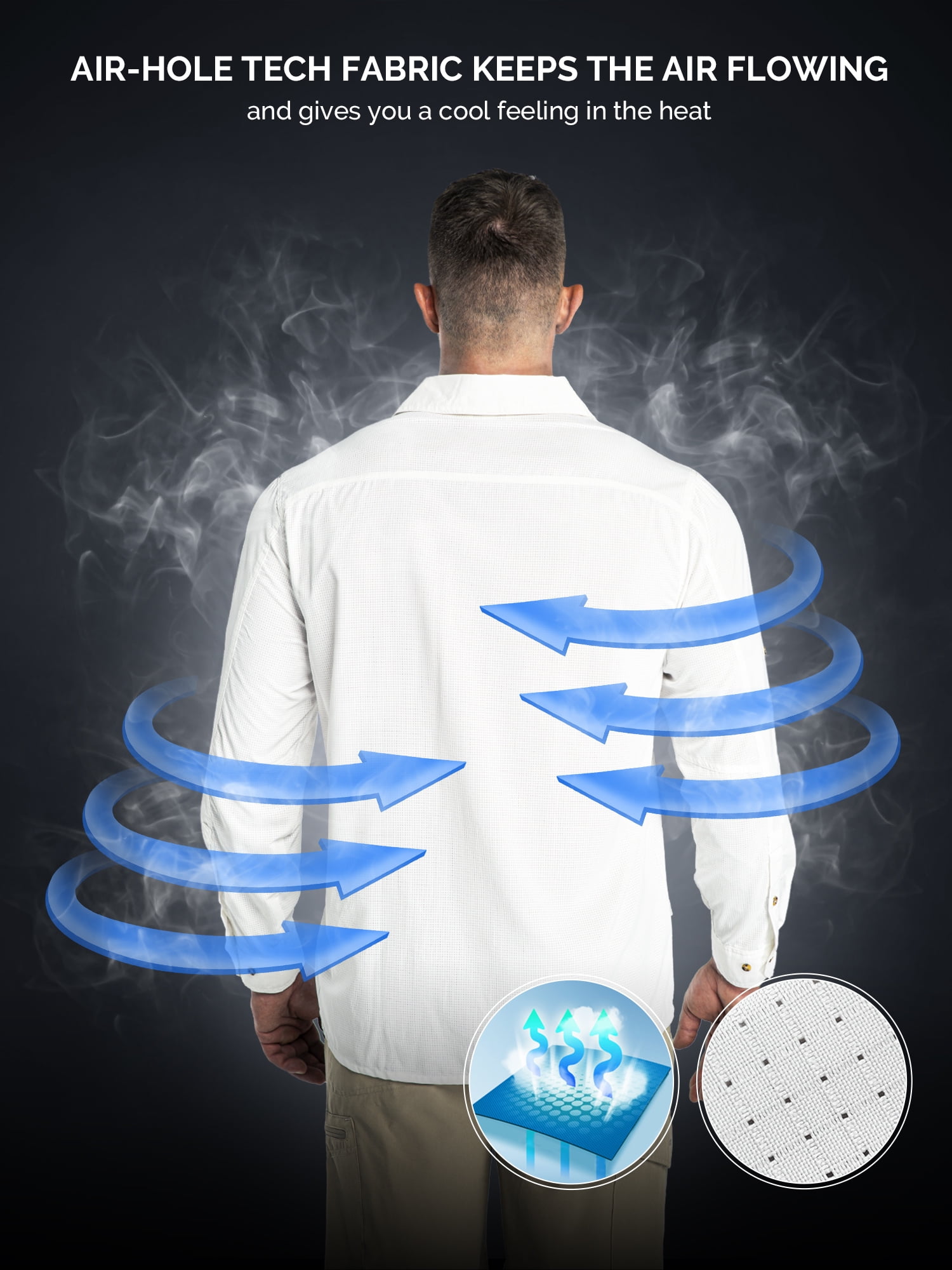 33,000ft Men's Long Sleeve Sun Protection Shirt UPF 50+ UV Quick Dry Cooling Fishing Shirts for Travel Camping Hiking White Large - Image 7