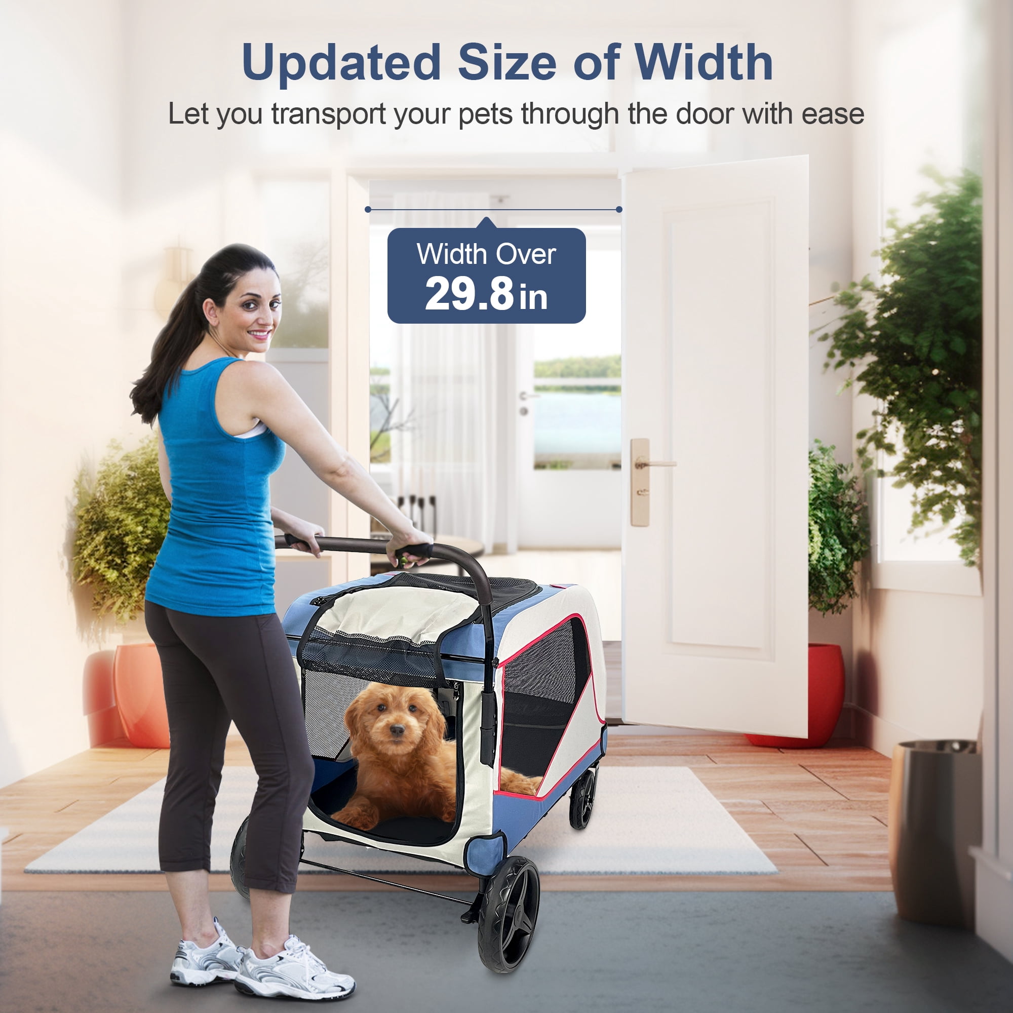 Foldable Pet Stroller for Large or 2 Dogs Cats Jogger Wagon with 4 Wheels - Image 8