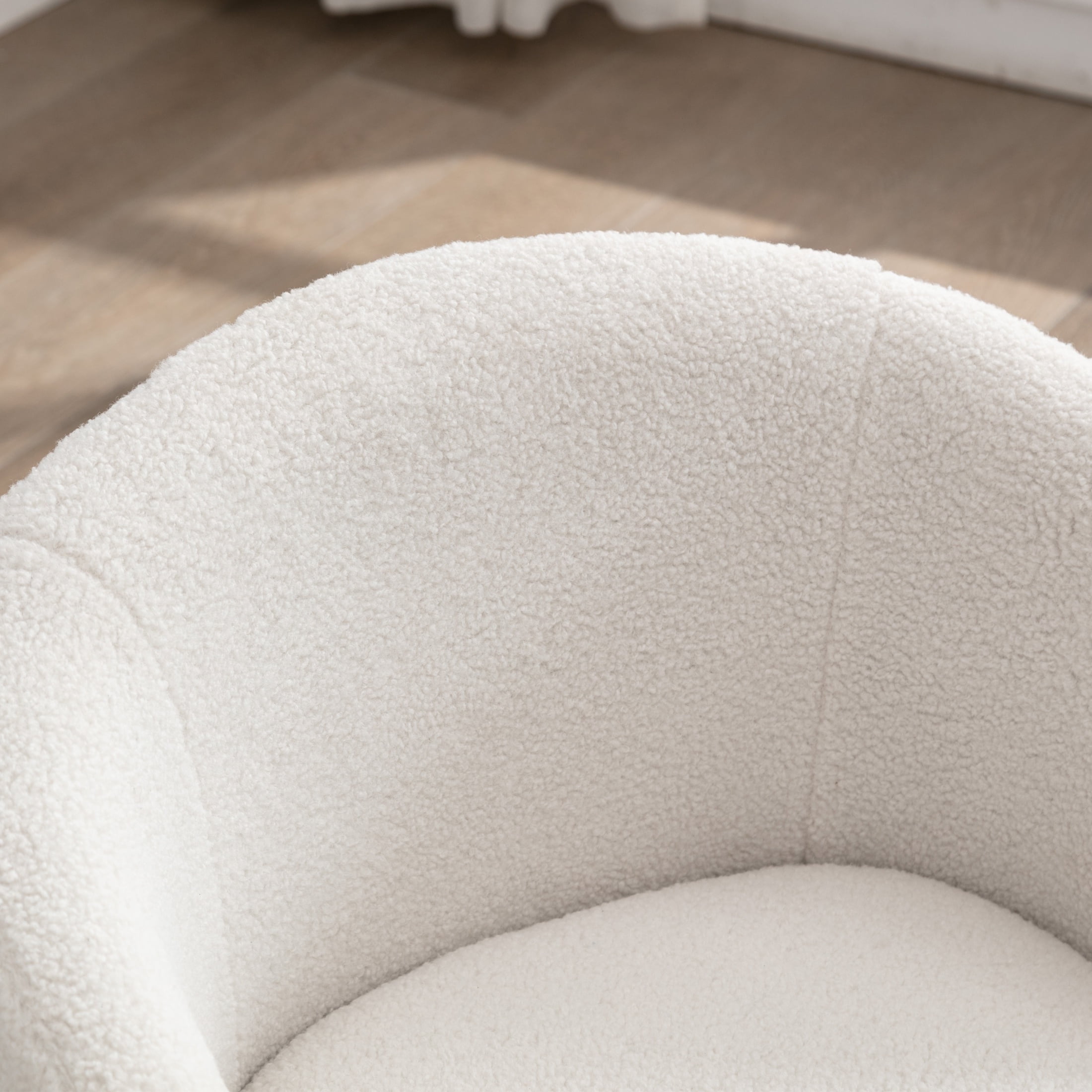 PORKISS Swivel Accent Chair, Armchair with Teddy Fabric, Barrel Chair with Black Powder Coating Metal Ring for Living Room, Bedroom, Ivory White - Image 3