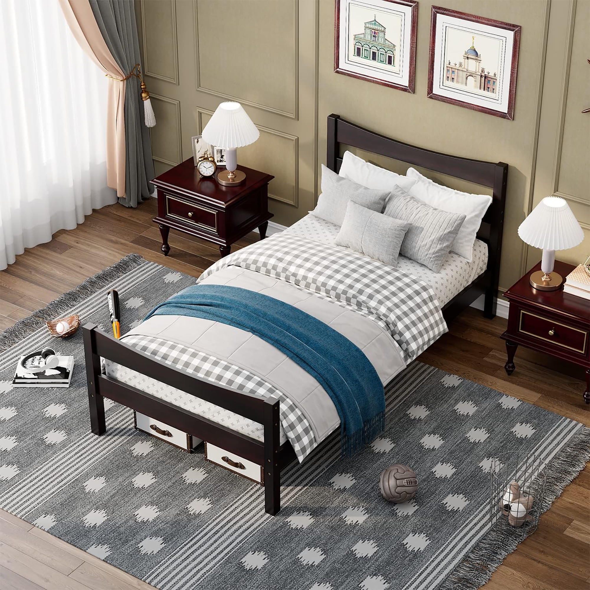 Gymax Twin Size Platform Bed Frame Foundation w/Headboard &Wood Slat Support Espresso - Image 5