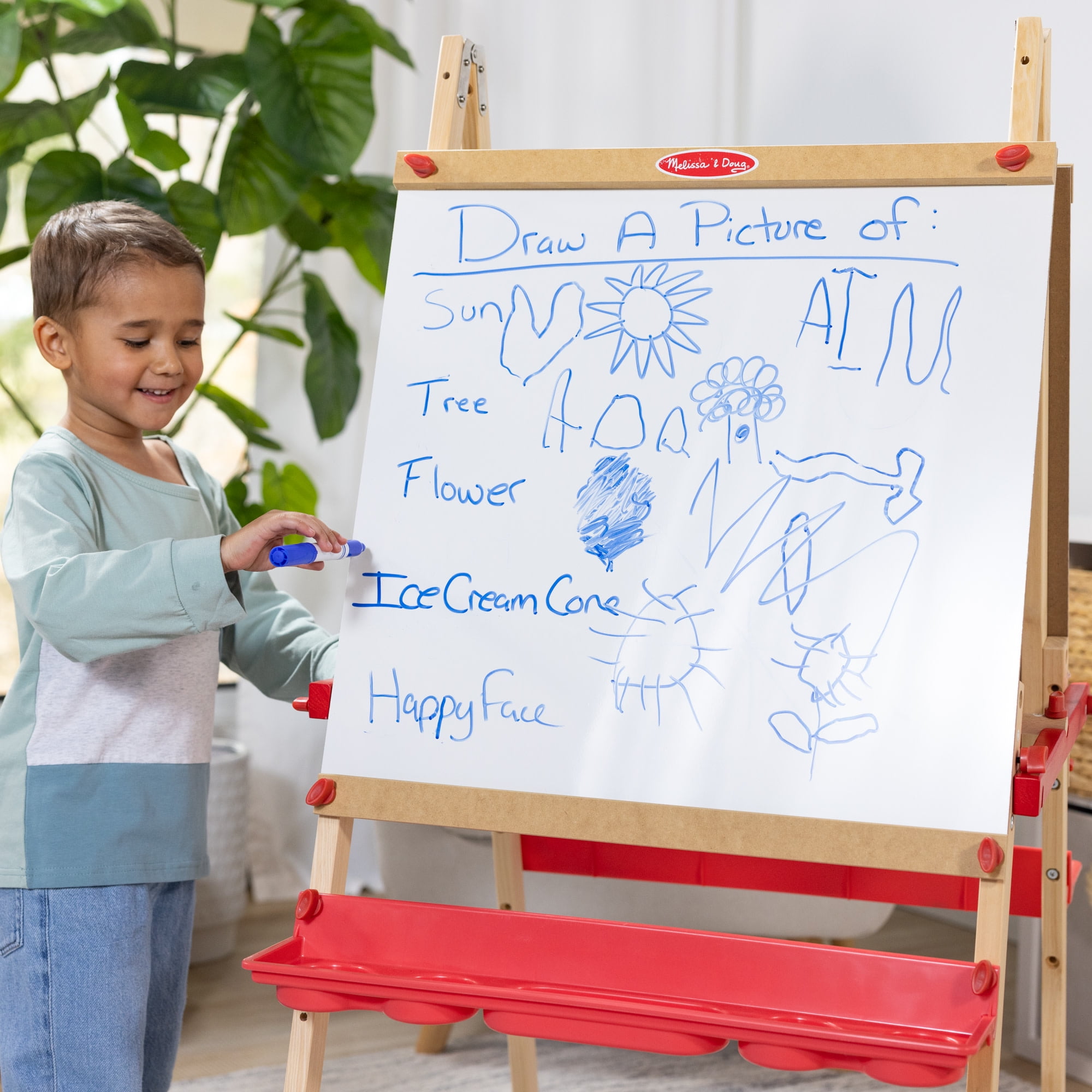Melissa & Doug Deluxe Magnetic Standing Art Easel With Chalkboard, Dry-Erase Board, and 39 Letter and Number Magnets - FSC Certified - Image 5
