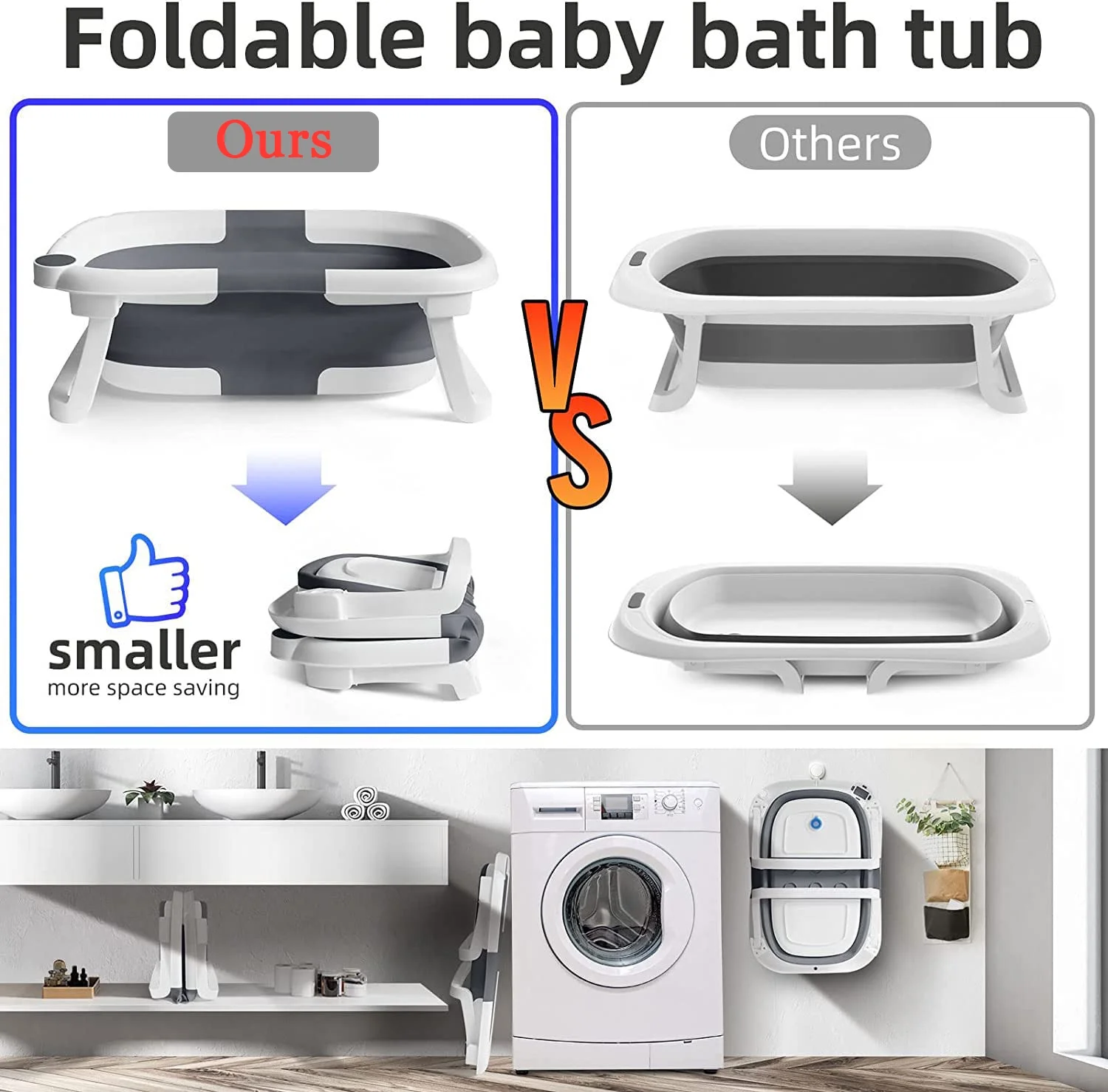 TOPCHANCES Collapsible Baby Bathtub with Thermometer, Newborn Baby Shower Tub with Baby Tub Cushion & Bath Net, Portable Baby Folding Bathtub for 0-12 Month Newborn, Grey - Image 4