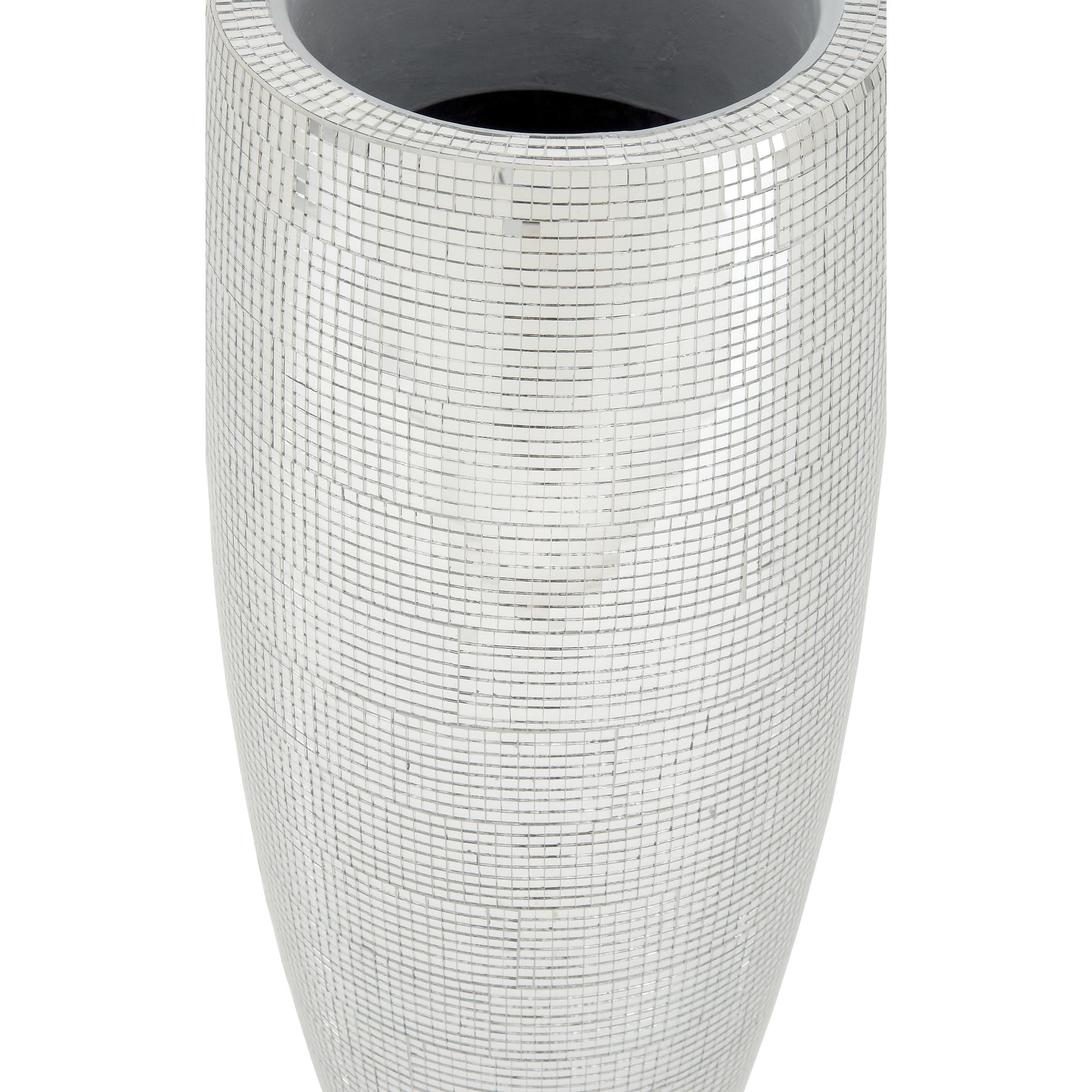 DecMode 33" Tall Champagne Flute Shape Silver Polystone Vase with Mosaic Mirror Inlay - Image 10