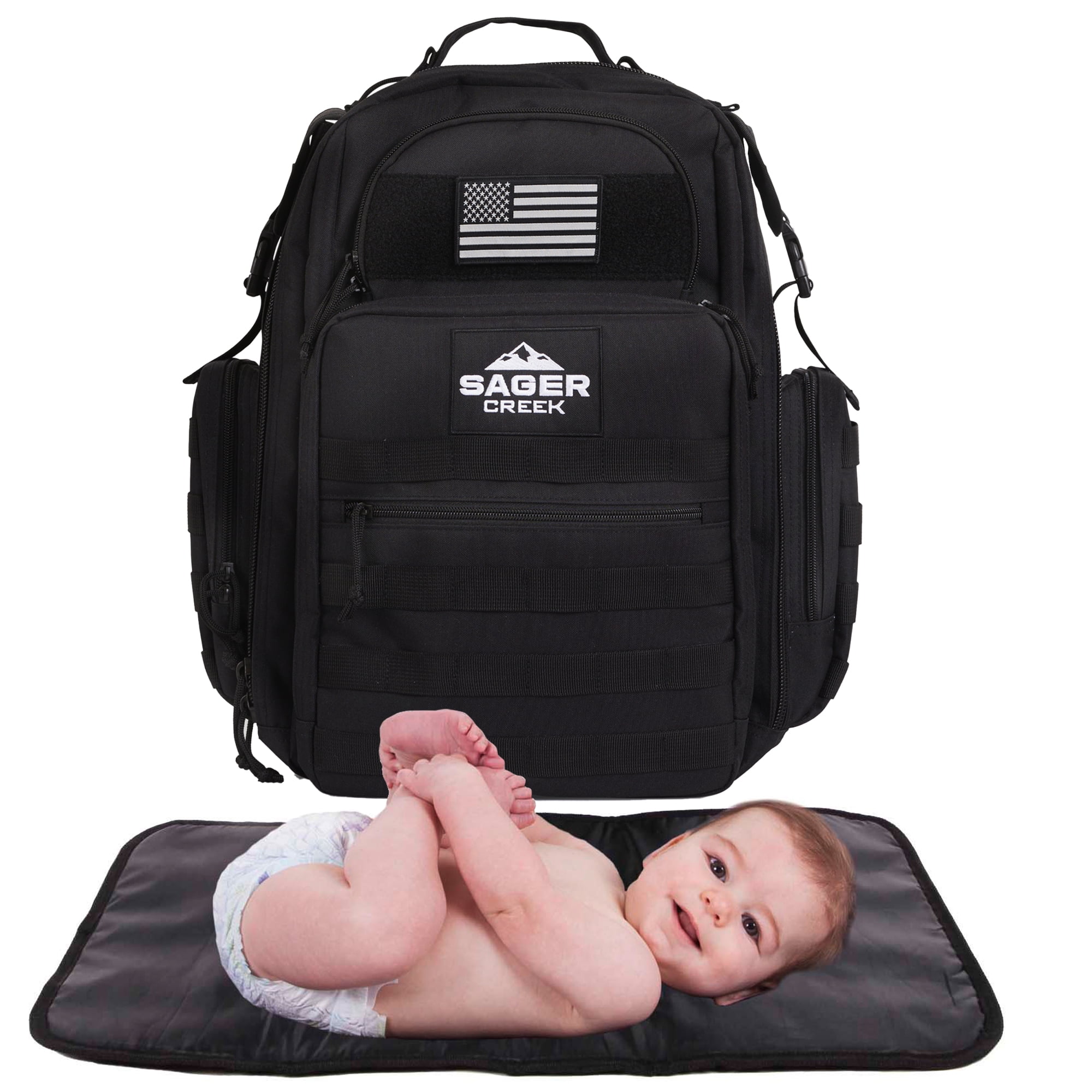 Sager Creek Dad Diaper Bags - Tactical Baby Diaper Bag Backpack - Black - Image 3