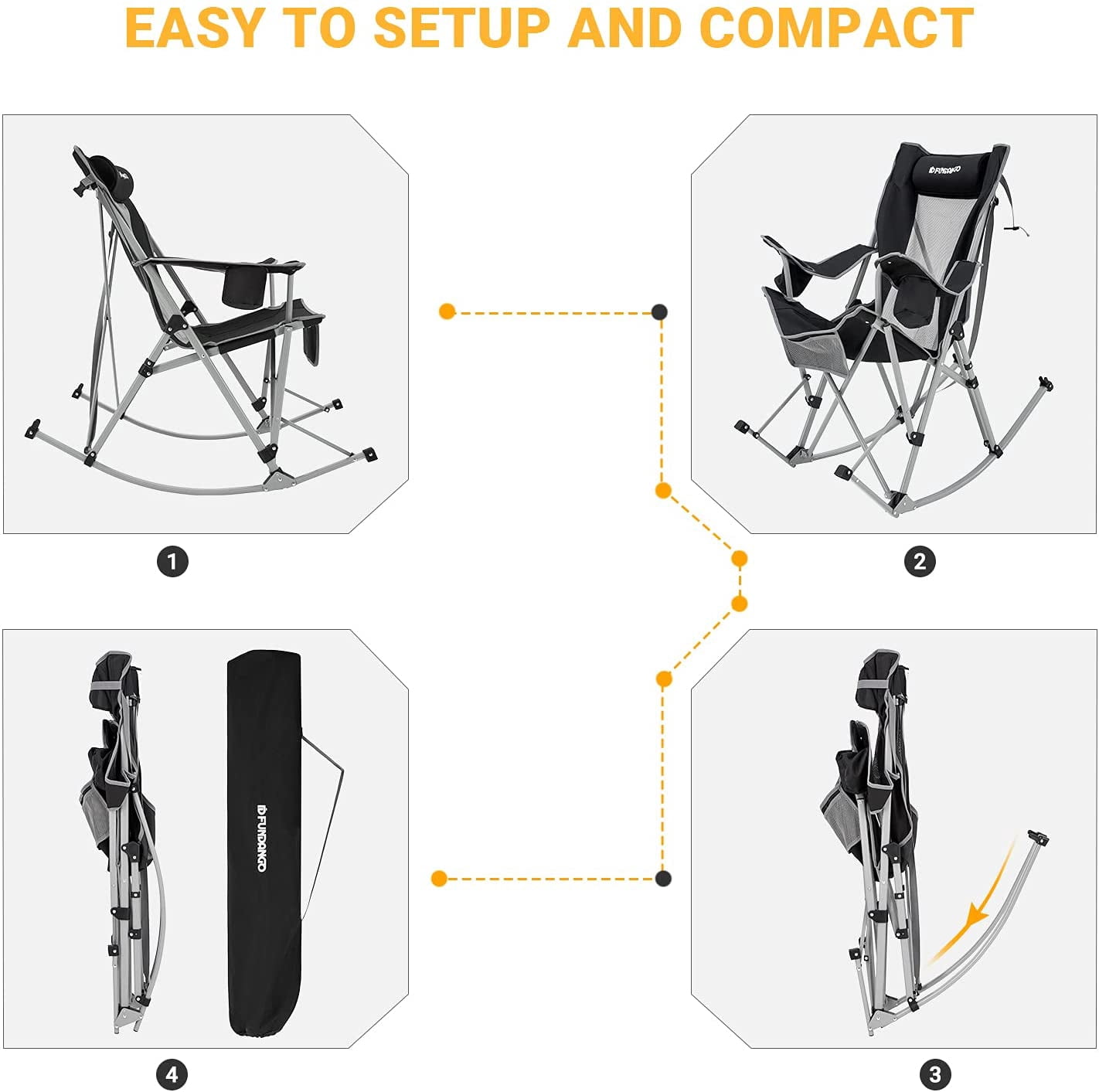 FUNDANGO Oversized Rocking Camping Chair for Adults Outdoor Folding Rocking Chair Lawn Chair Black - Image 7