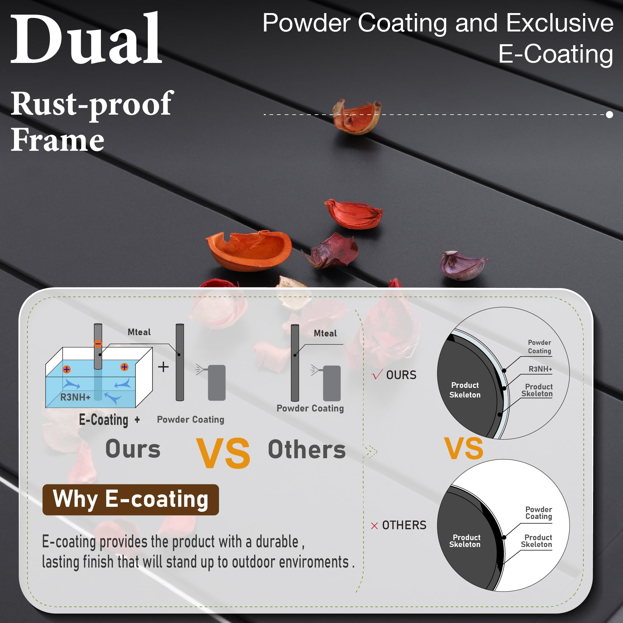 MF Studio 5 Pieces Outdoor Patio Dining Set with 4 High Back Rattan Chairs and 1 Metal Dining Table, Black & Brown - Image 6