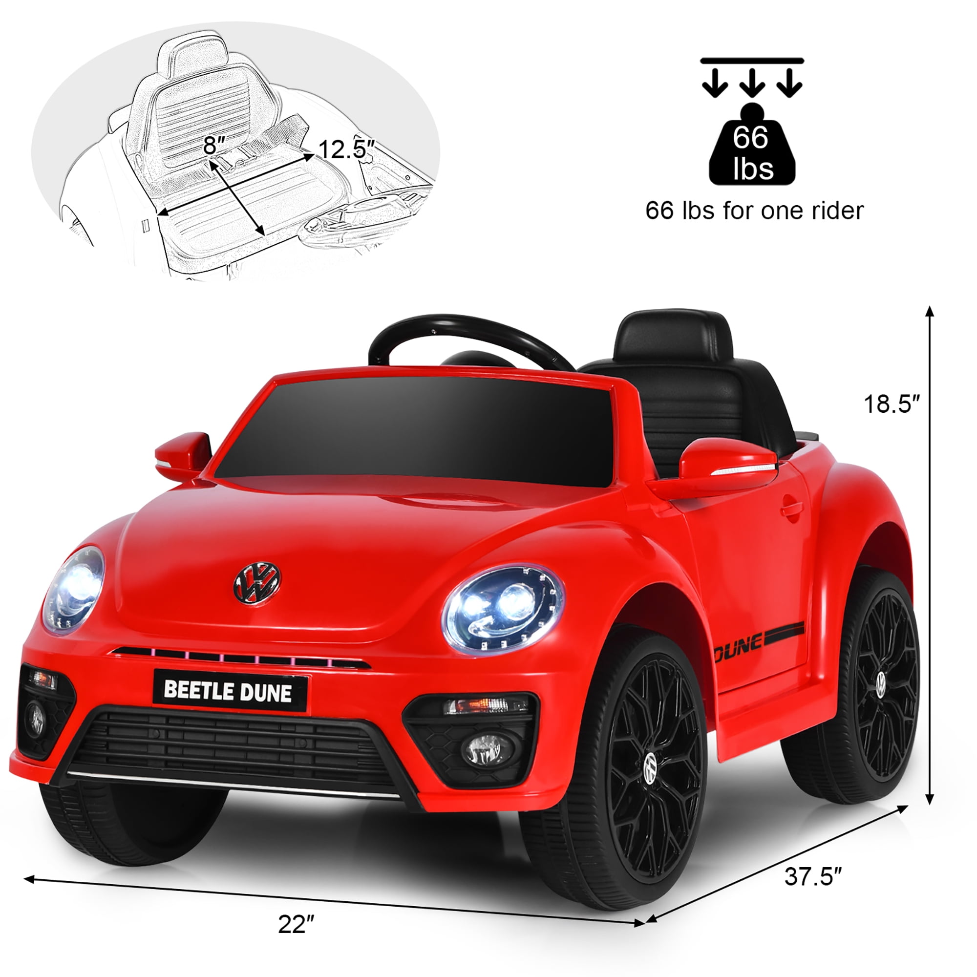 Costway 12V Kids Ride On Car Licensed Volkswagen Beetle with Remote Control & Music Red - Image 6