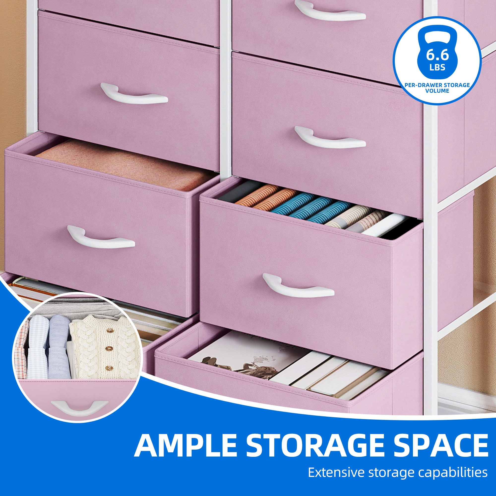 DEXTRUS 8-Drawer Fabric Dresser for Adults, Pink Storage Organizer for Bedroom, Closet & Living Room - Image 8
