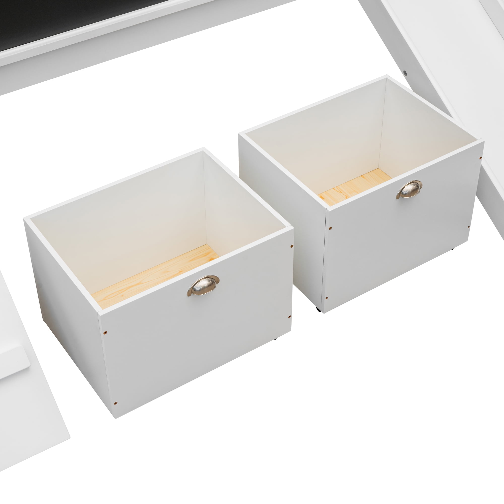 Euroco Wood Twin Size Loft Bed with Slide, Cabinets and Chalkboard, Climbing and Rope Design for Kids, White - Image 10