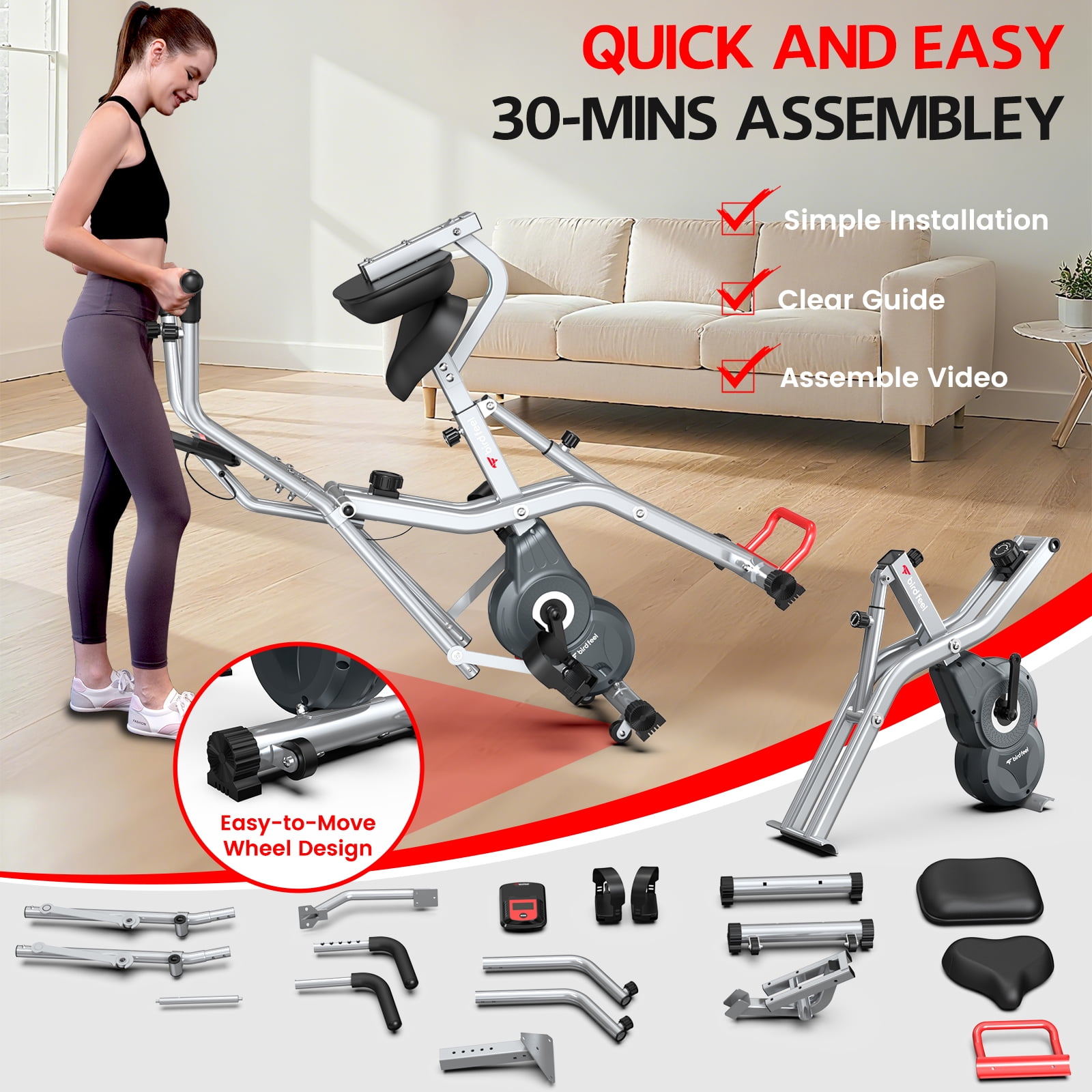 LNOW Elliptical Exercise Machine Foldable Exercise Bike with Arm Exerciser Indoor Cycling Bike Magnetic Stationary Bike 300lbs - Image 3