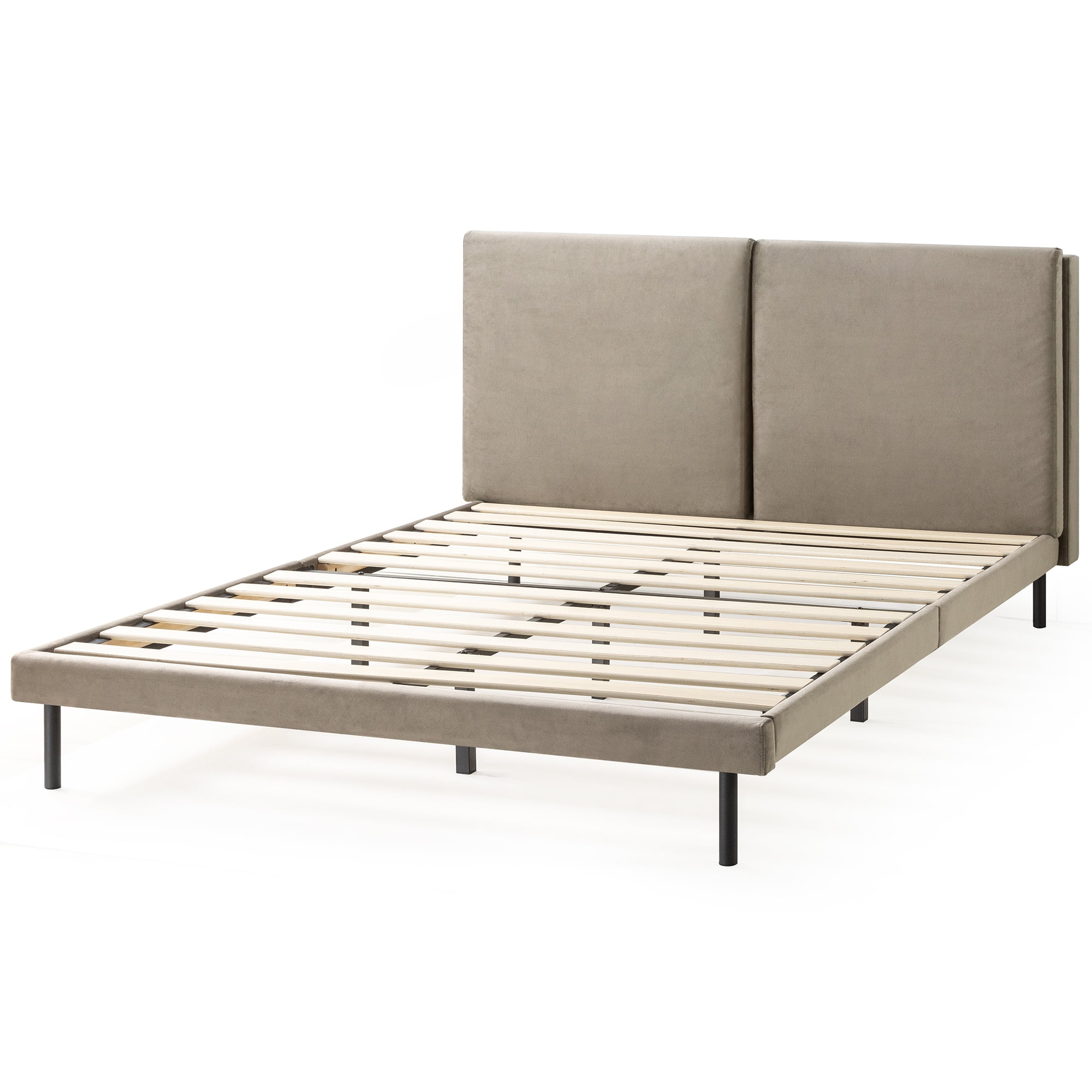 Zinus Taylor 38" Velvet Upholstered Platform Bed Frame with Split Headboard, Latte, Queen - Image 3
