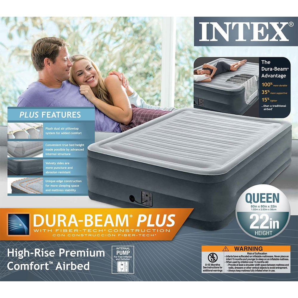 Intex 22" Queen Comfort Plush High Rise Durabeam Airbed Mattress with Built-In Pump - Image 8