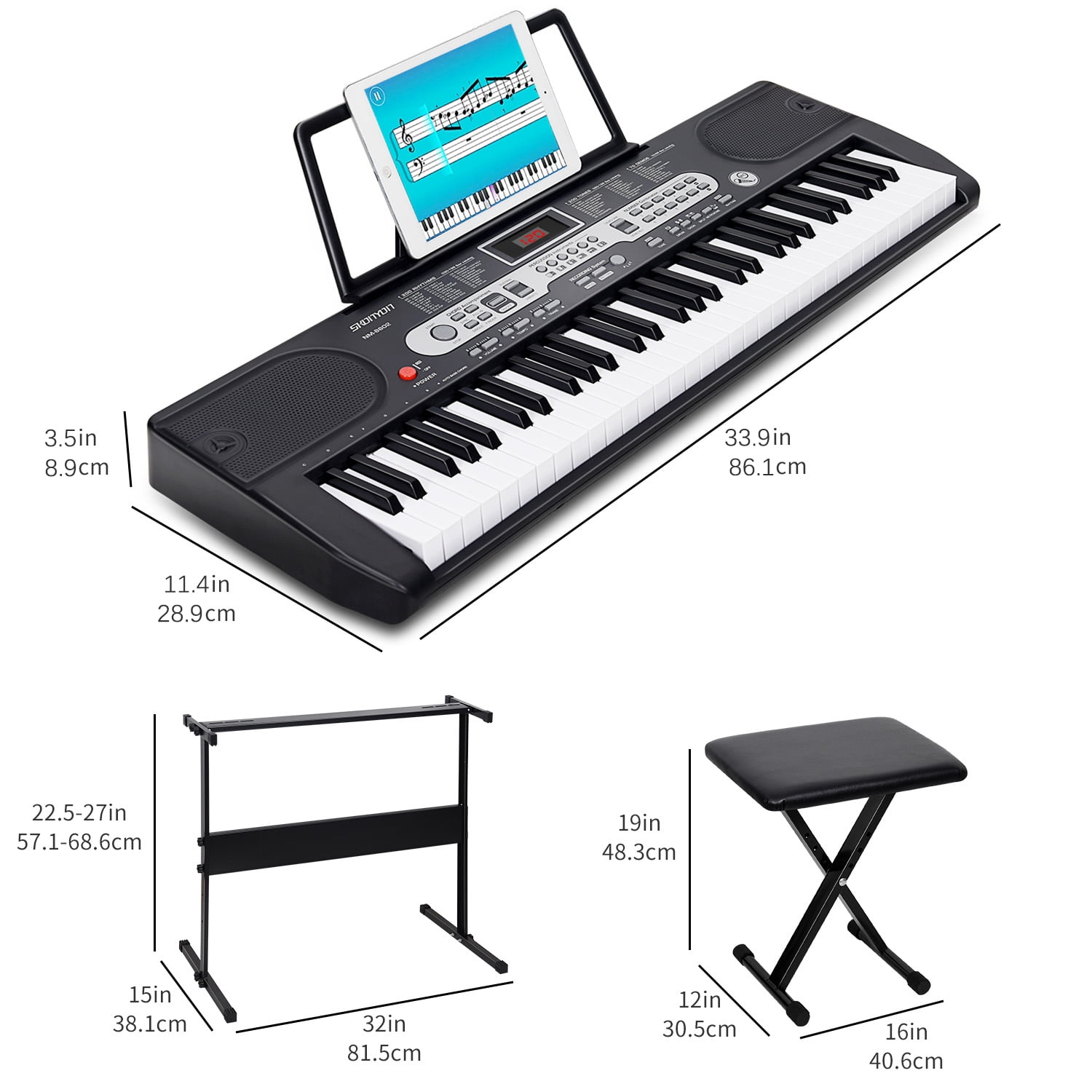 YouYeap 61 Key Portable Electric Piano Keyboard Set with Headphone, Stand, Stool and Power Supply - Image 2