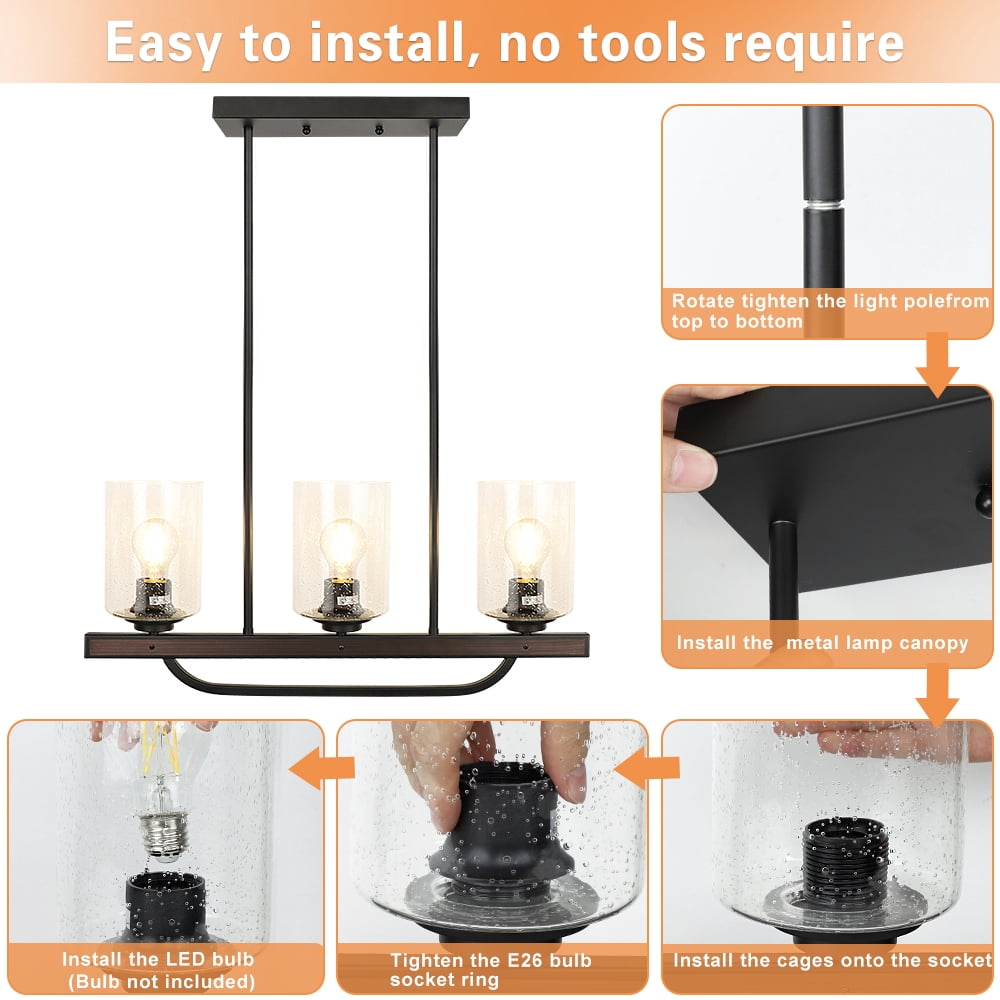 Depuley 3 Light Glass Shade Pendant Light Black Flush Mount Ceiling Light Fixture Rustic Farmhouse Track Ceiling Light, Adjustable, E26 Socket - Image 5