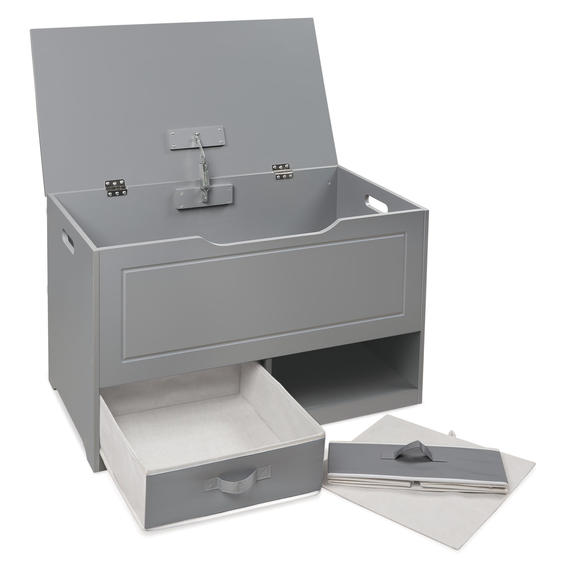 Badger Basket Children's Wooden Up & Down Toy Box and Storage Bench 3.8 Cu ft. - Gray - Image 2