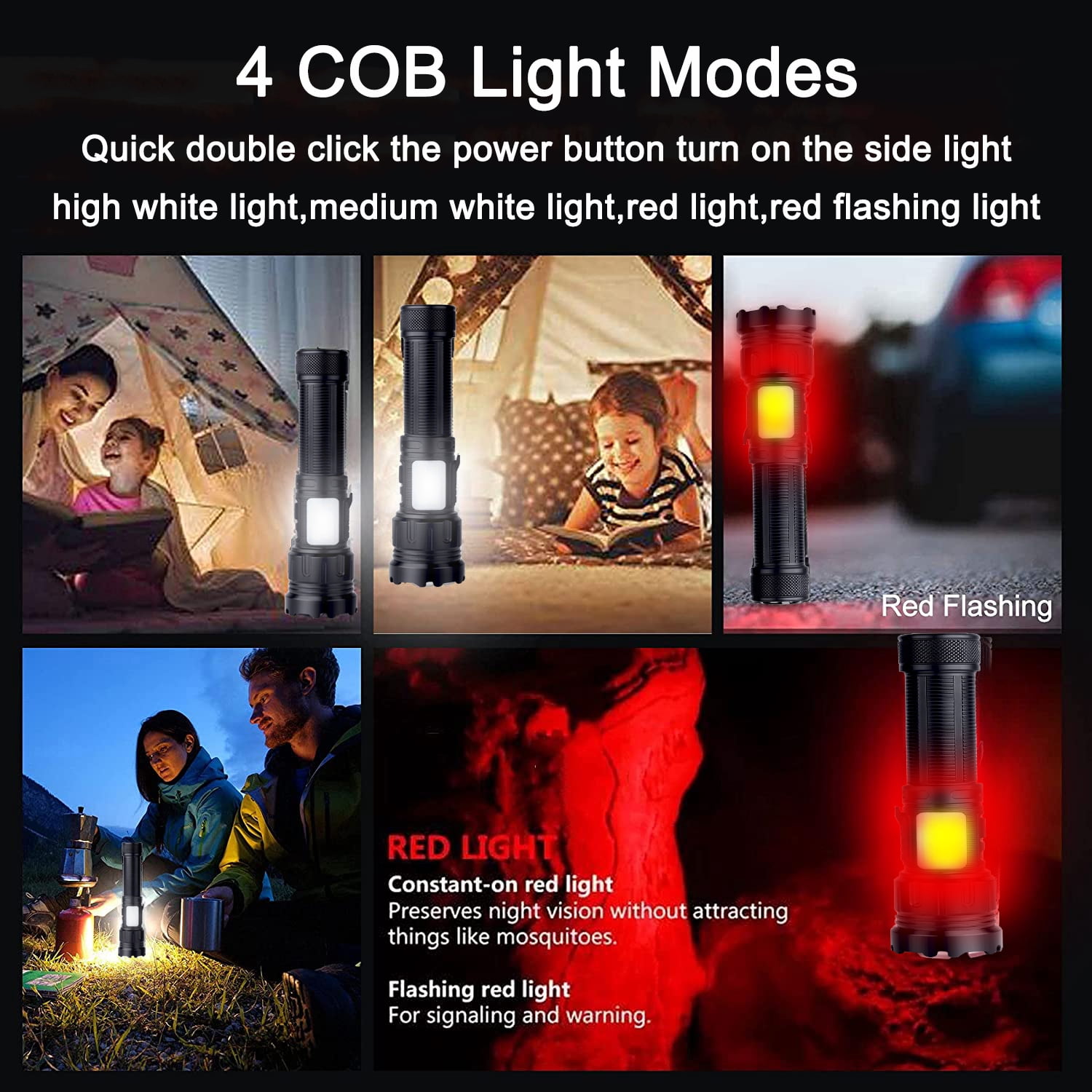 LED Magnetic Flashlight High Lumens 10000 Rechargeable, Super Bright Small Tactical Flashlights with COB Sidelight Work Light Zoomable Handheld Torch Lamp for Emergency, Camping - Image 7