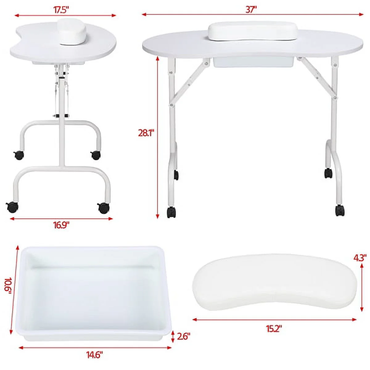 Alden Design Portable Foldable Manicure Table Nail Beautician Desk White - Image 5