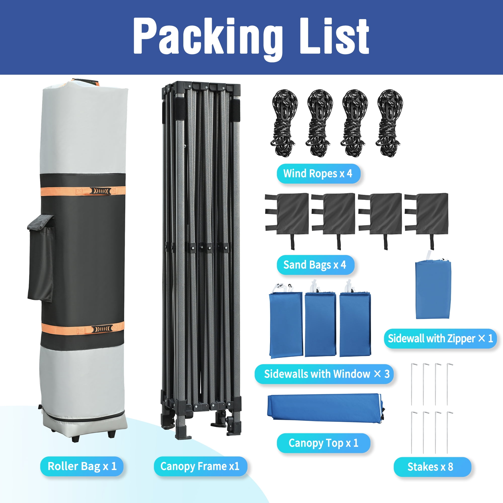 Euroco 10x15 Pop Up Canopy Tent, Heavy Duty Party Tent with 4 Sidewalls UV Waterproof Protection, 3 Height Adjustable Outdoor Canopy Tent for Weddings, Events, and Backyard Gatherings, Blue - Image 5