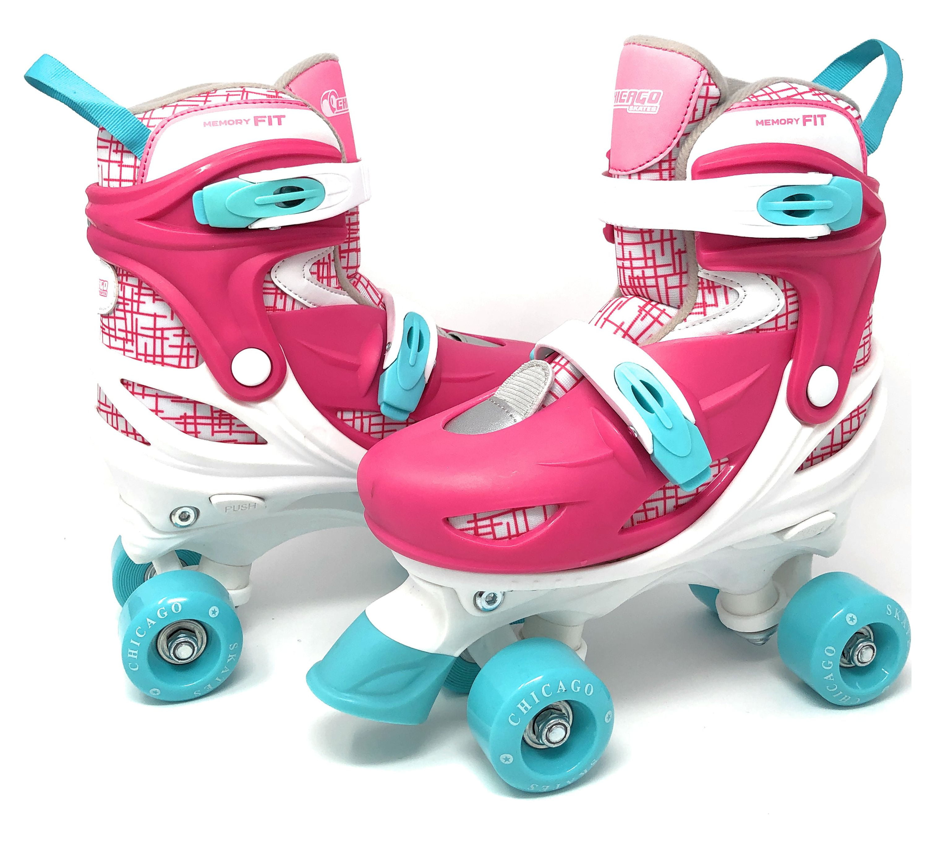 Chicago Skates Adjustable Quad Roller Skate Combo Set Pink/White/Teal – Skates, Helmet, Knee Pads, And Wrist Guards - Size Medium(1-4) - Image 4