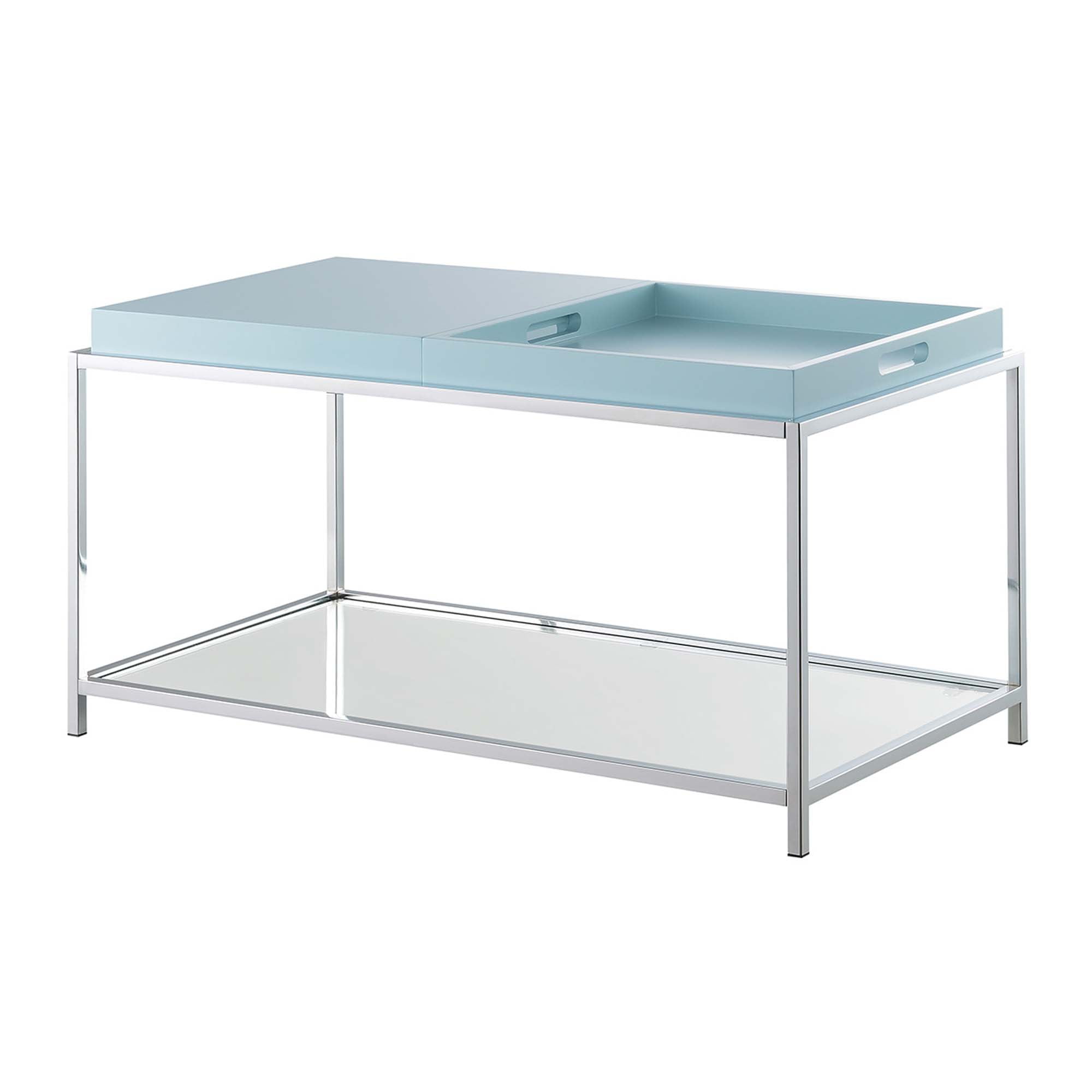 Convenience Concepts Palm Beach Coffee Table with Shelf and Removable Trays, Sea Foam Blue - Image 2