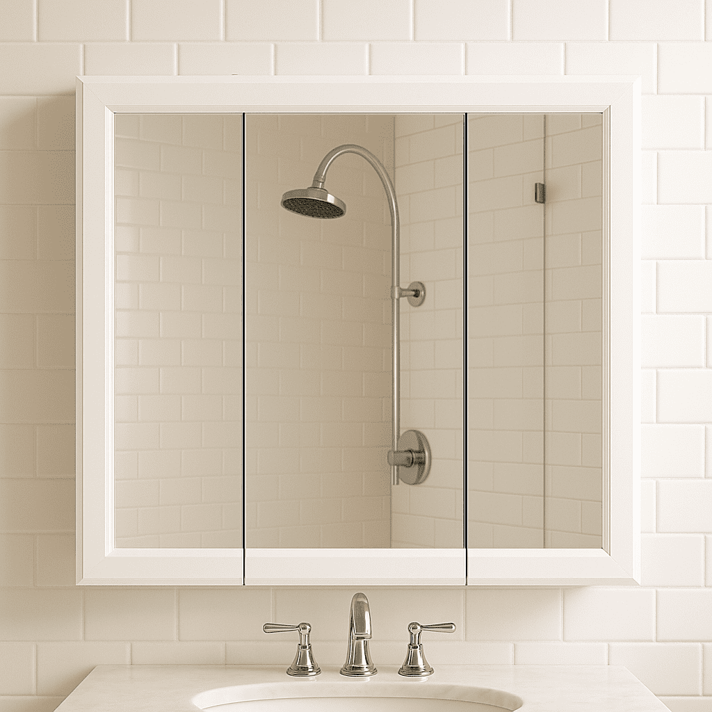 Design House 30" Wood Wall Mount Tri-View Medicine Cabinet, White - Image 6