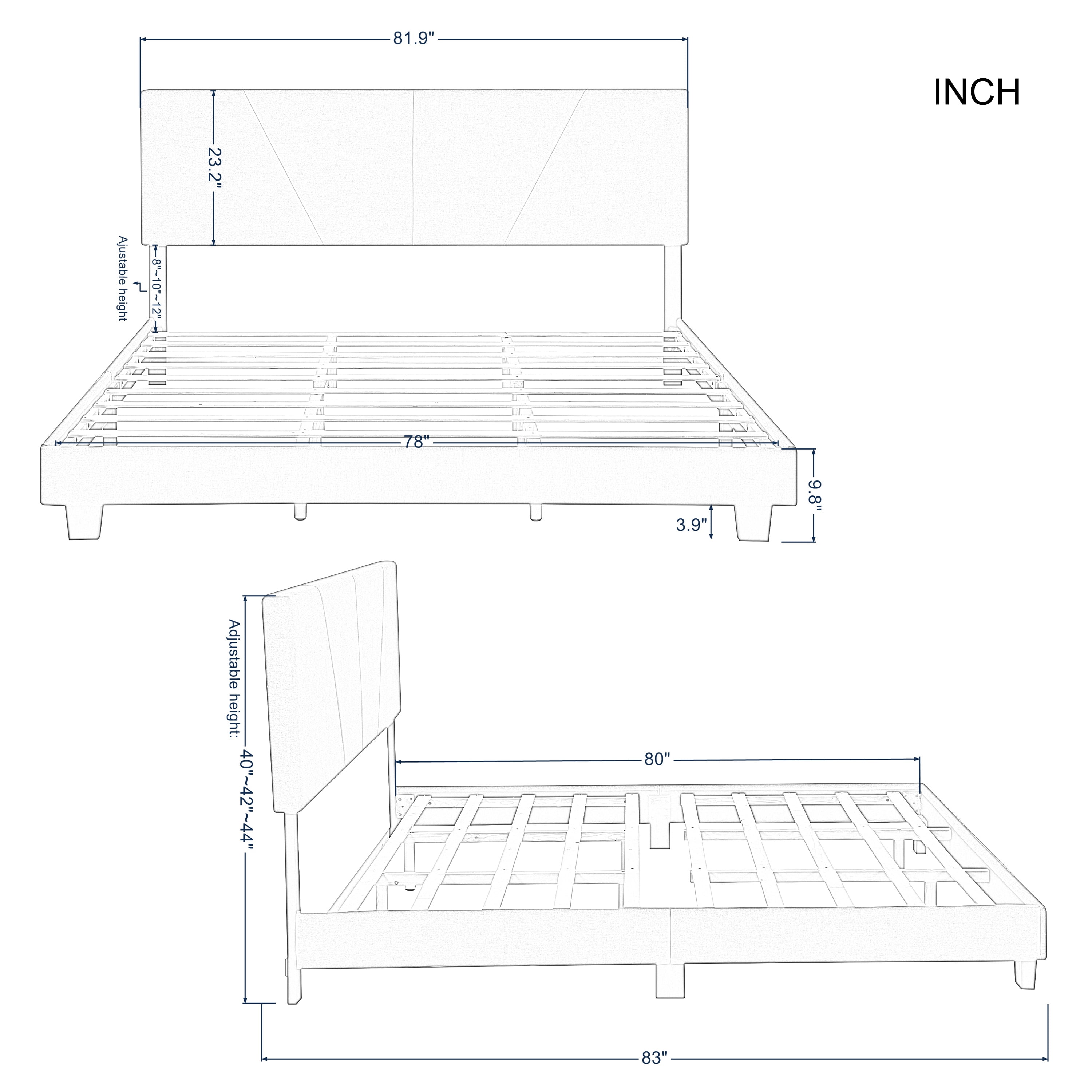 Gewnee King Size Platform Bed Frame with Upholstered Headboard, Mattress Foundation with Strong Wooden Slats Support Easy Assembly.Green - Image 6