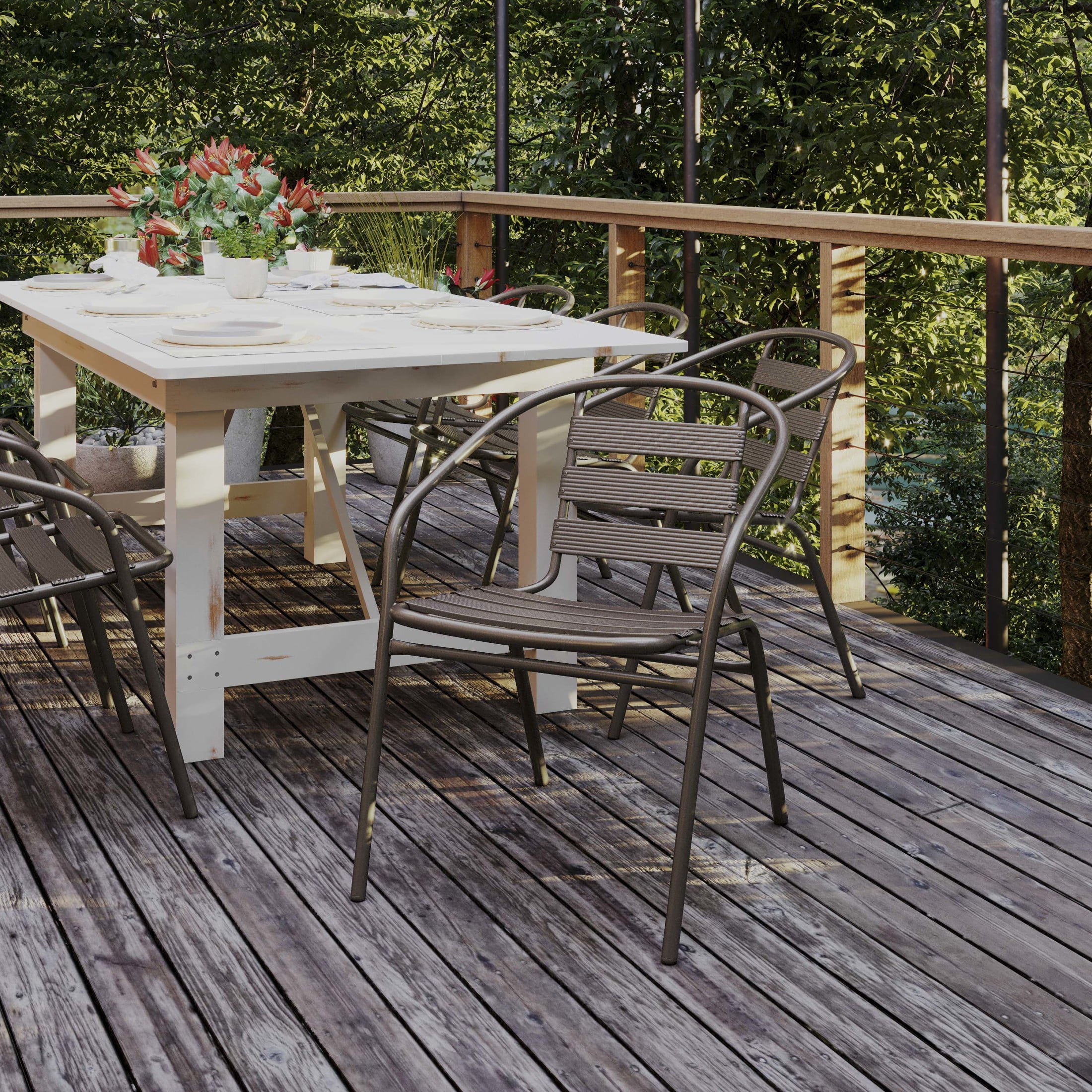 Flash Furniture Lila Bronze Metal Restaurant Stack Chair with Metal Slats - Image 2