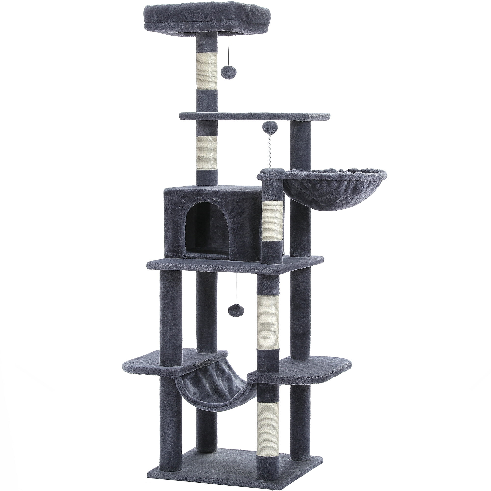 PAWZ Road 64" Cat Tree 5-Tier Sisal Scratching Post Tower Hammock Perch for Indoor Cats, Dark Gray - Image 15