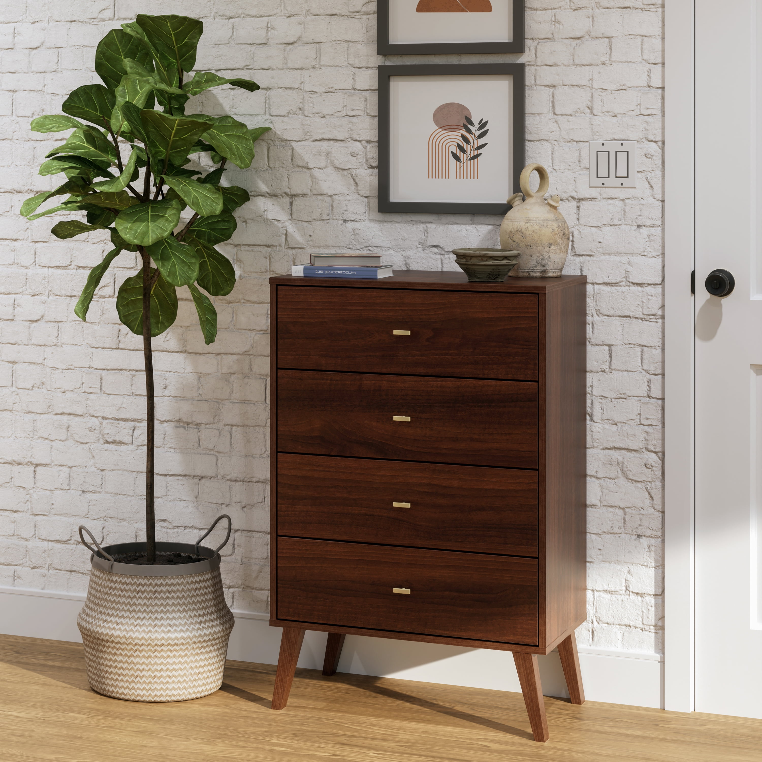 Prepac Milo Mid Century Modern 4-Drawer Vertical Chest, Cherry - Image 7