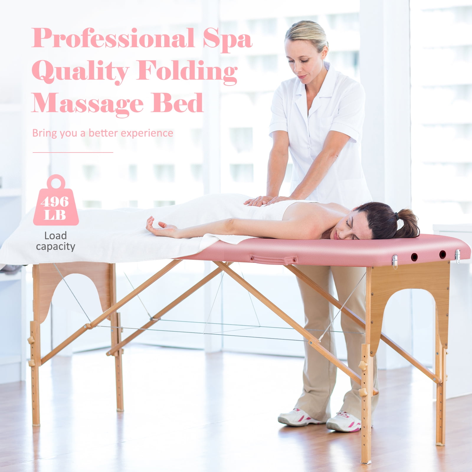 Naipo Portable Massage Table Pink Wide Massage Bed 84 Inches Spa Bed 2 Fold Adjustable 9 Heigh Salon Bed Face Cradle Bed Carry Case - Light Pink - Image 9