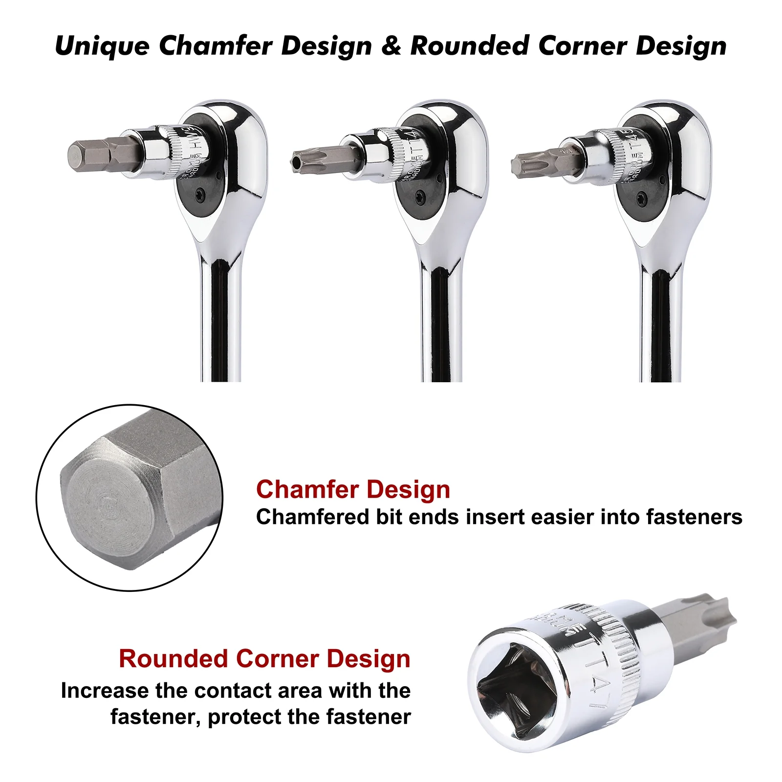 CASOMAN 107-Piece Bit Socket Set, 1/4", 3/8" and 1/2" Drive, Torx/Extra Long Torx/Tamper Proof Torx/Hex/Ball End Hex, SAE/Metric, S2 Steel Bits - Image 2