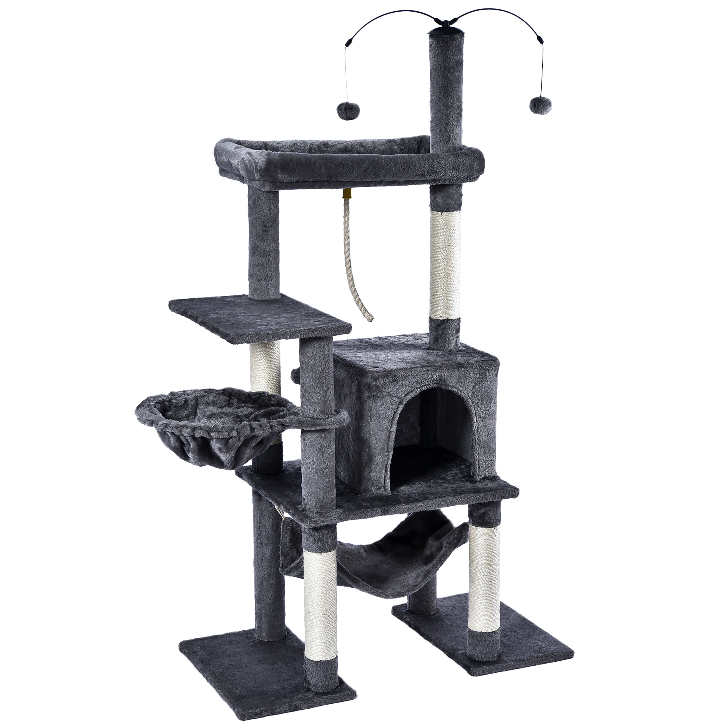 Vibrant Life 58.5inch Multi Level Cat Tree Tower with Interactive Dangling Ball and Double Base,Gray - Image 9