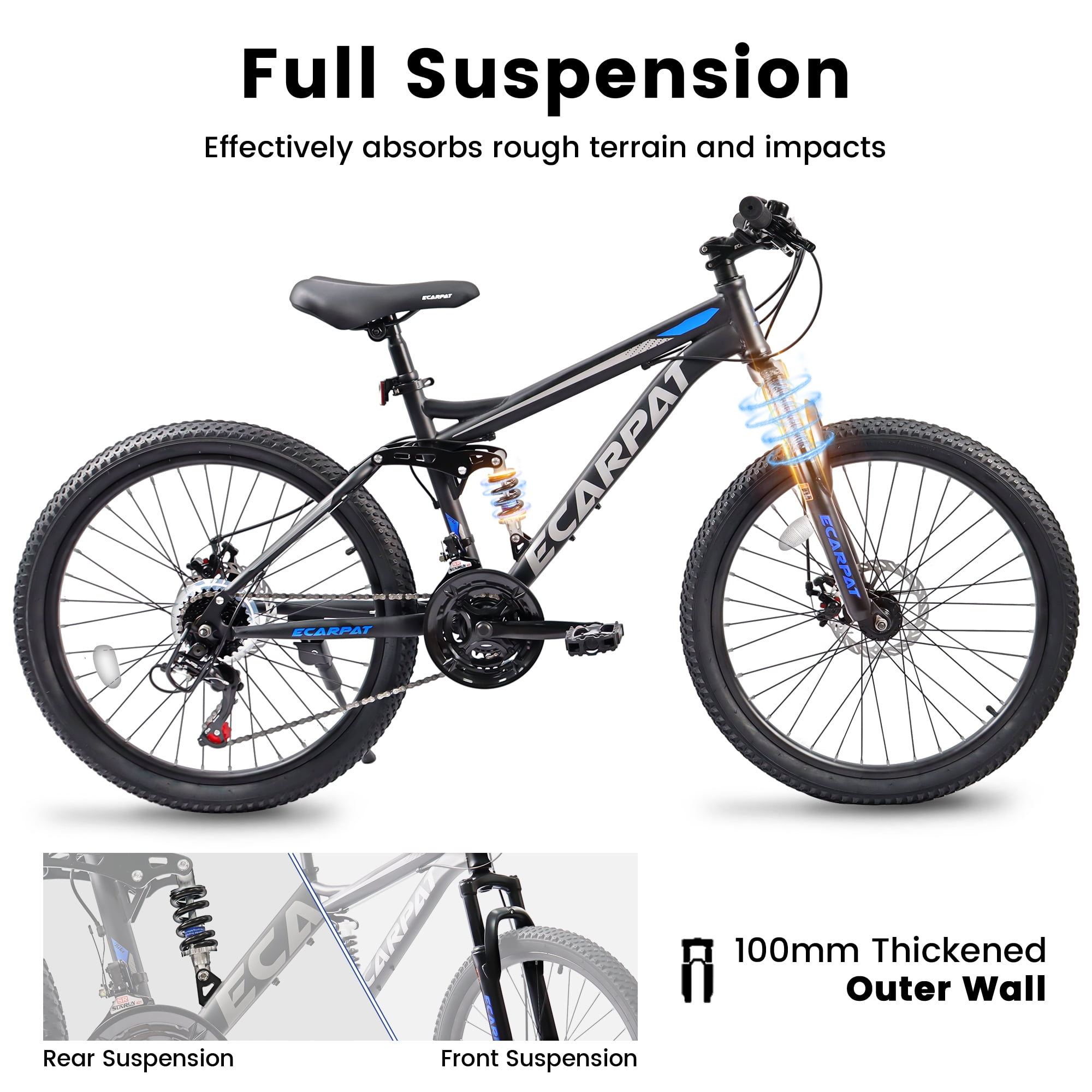Aukfa 26" Mountain Bikes, 21-Speed Full Suspension Men Women Trail City Mountain Bike,Blue - Image 5