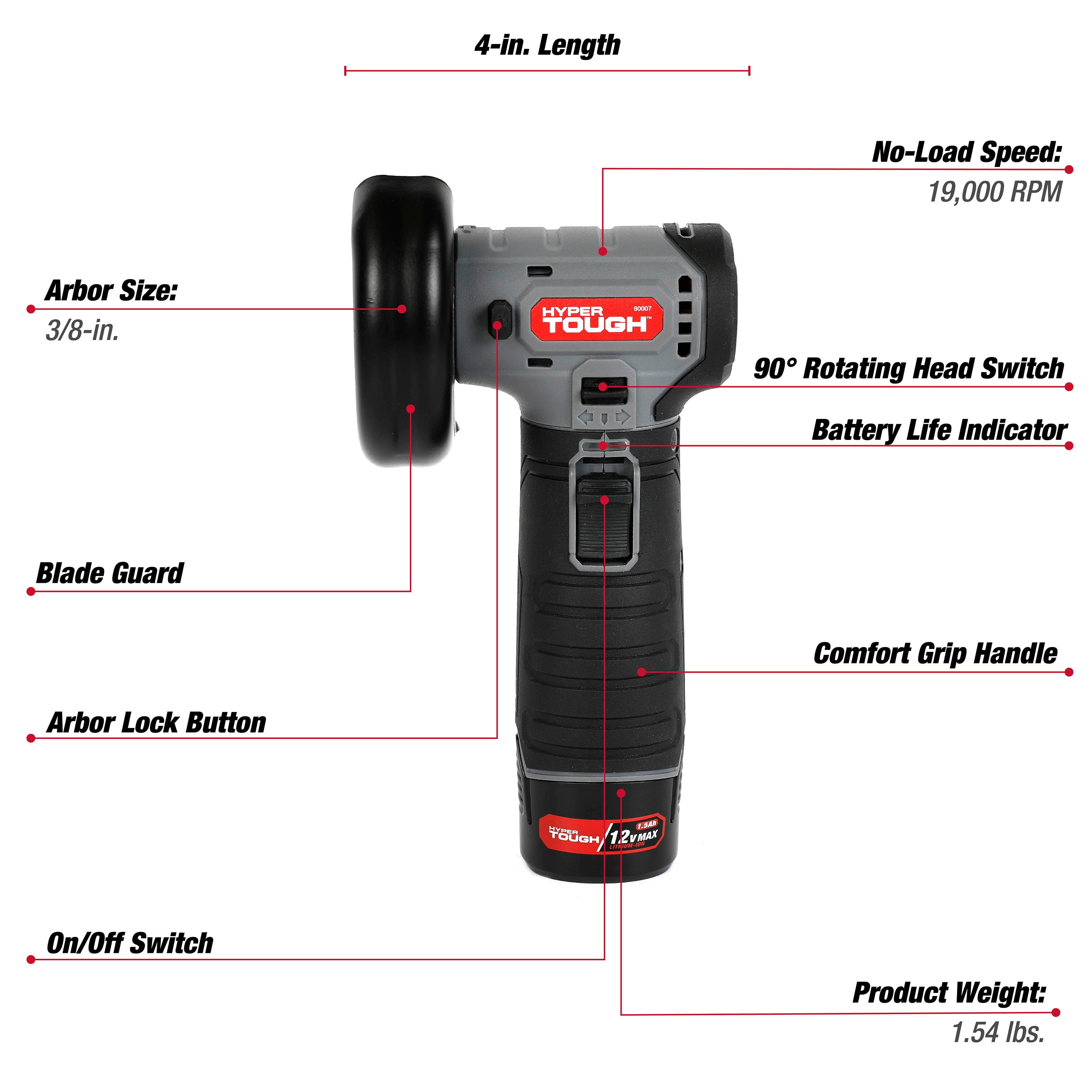 Hyper Tough 12-Volt Cordless Rechargeable Cut off Grinder - Image 5