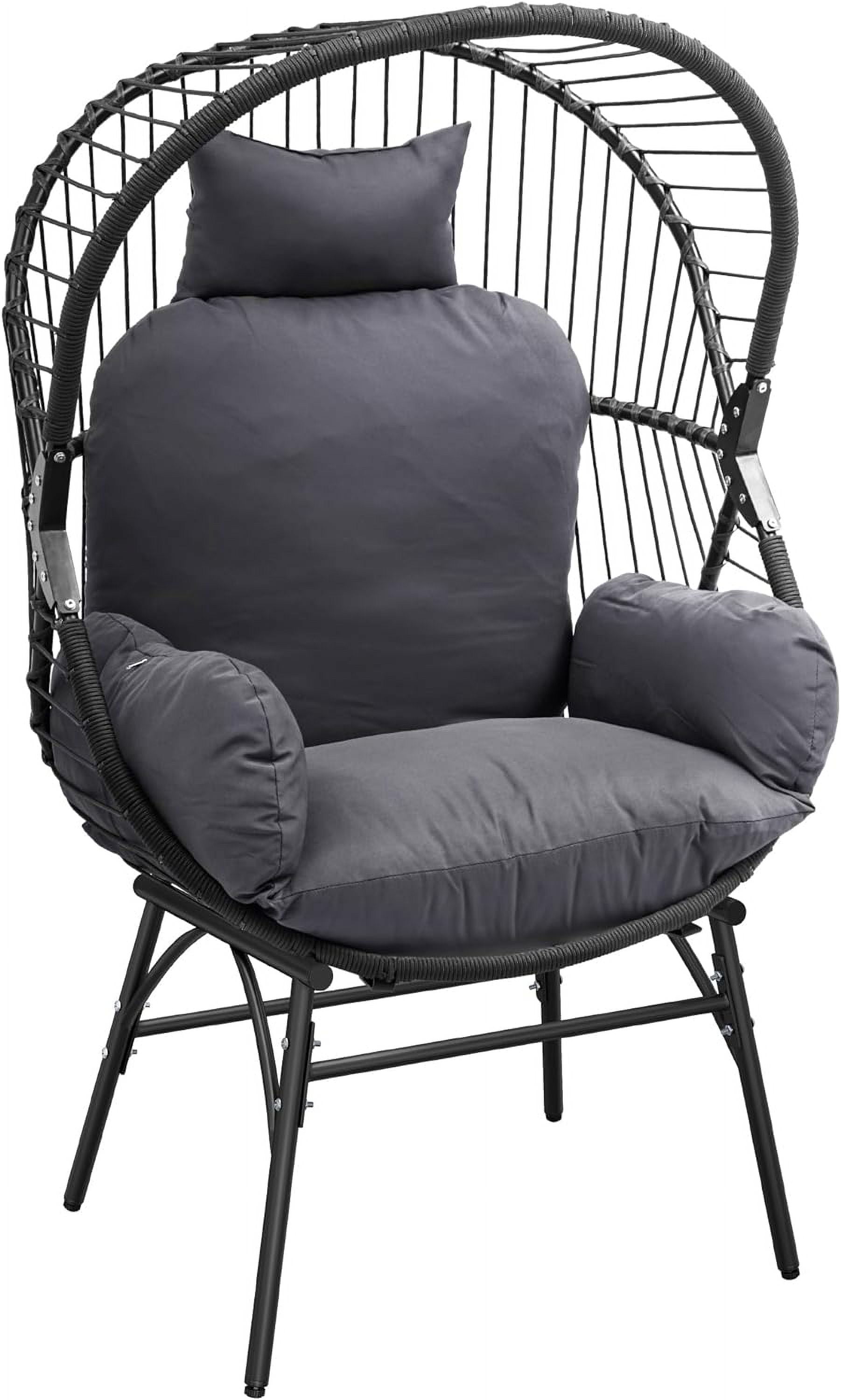 Dextrus Gray Wicker Egg Lounge Chair - Stylish Egg Basket Chair with PE Rattan - Legged Chair with Cushion for Outdoor Spaces - Perfect for Patio, Garden, Backyard, Porch - Image 5