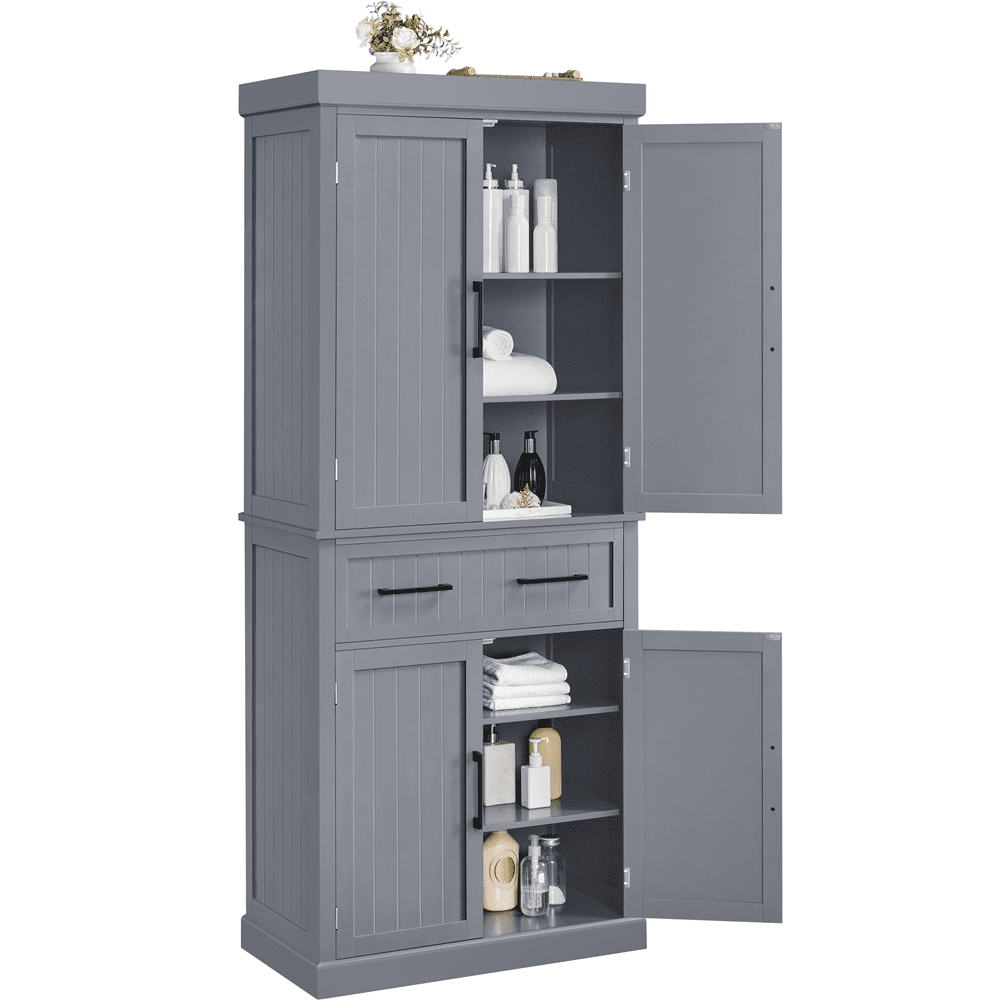 Renwick 72.5'' H Freestanding Pantry Cabinet with Doors and Adjustable Shelves, Dark Gray - Image 9