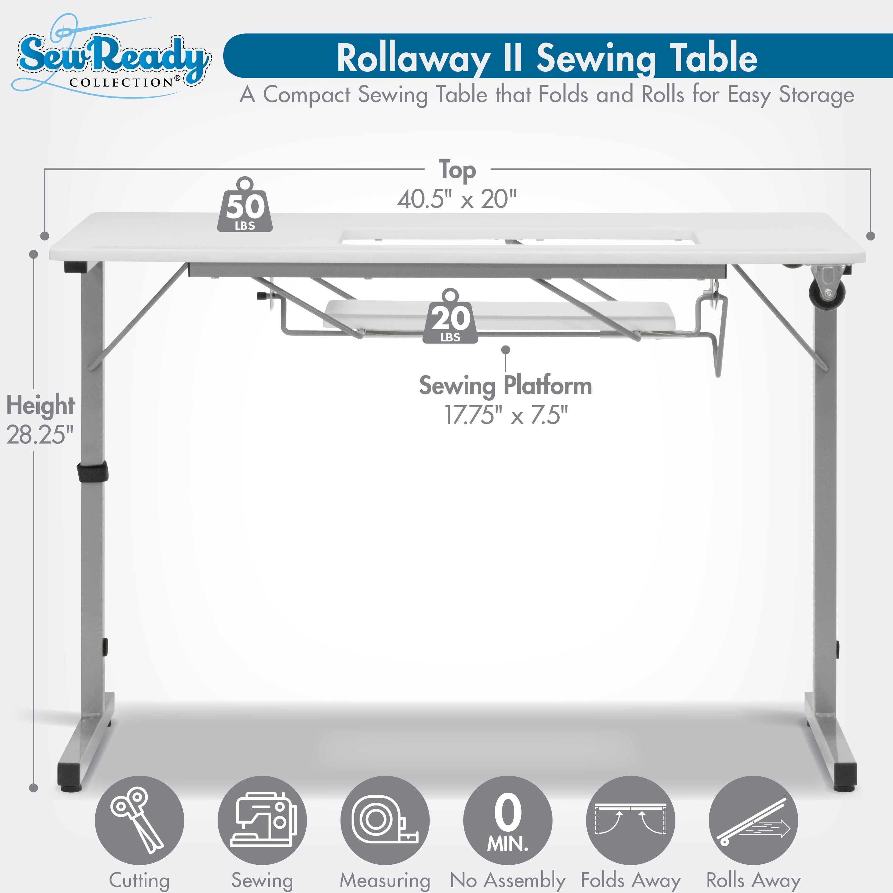 Sew Ready Rollaway II Folding Rolling Portable Sewing Table Silver / White - Image 12