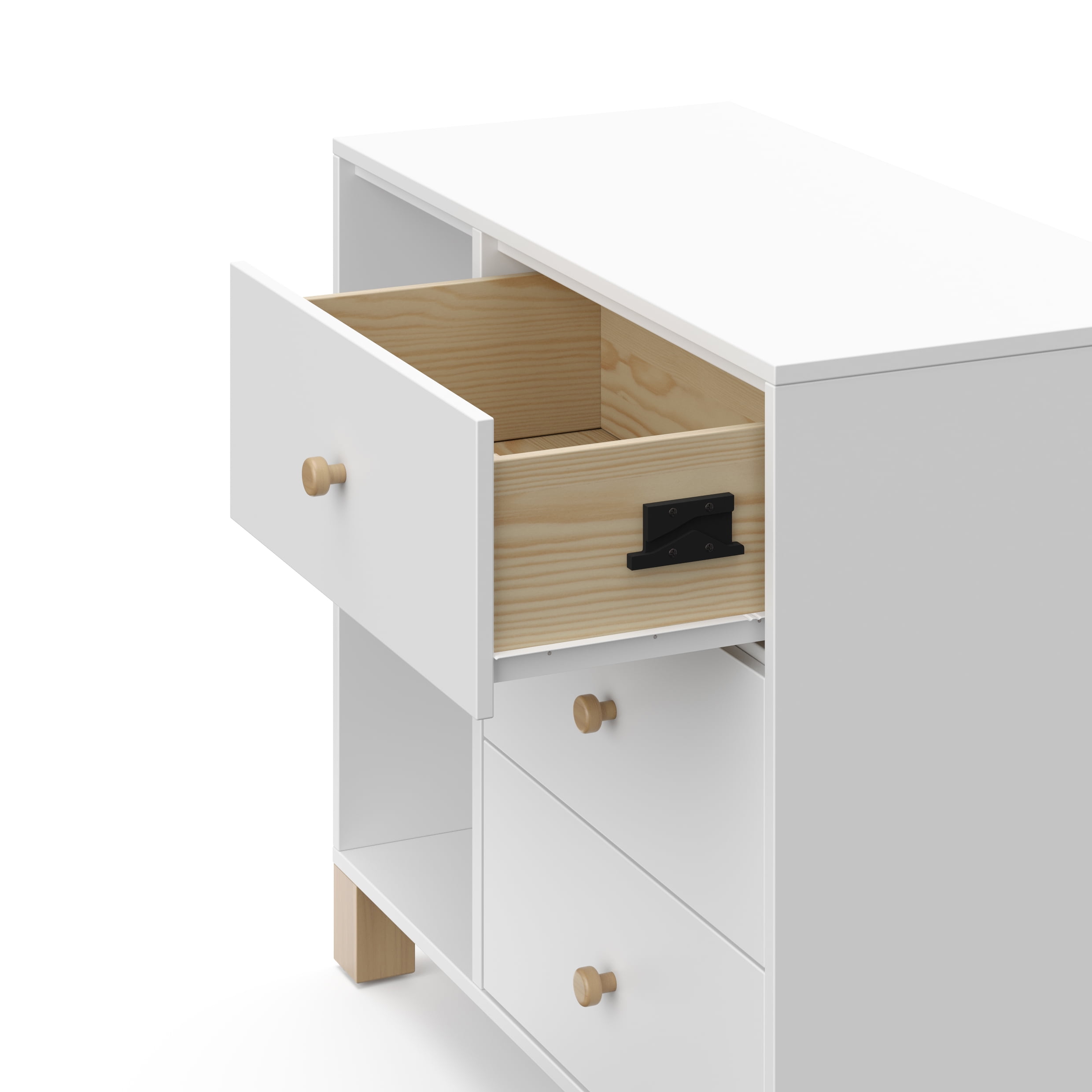 Storkcraft California 3 Drawer Nursery Combo Dresser, White with Driftwood - Image 5